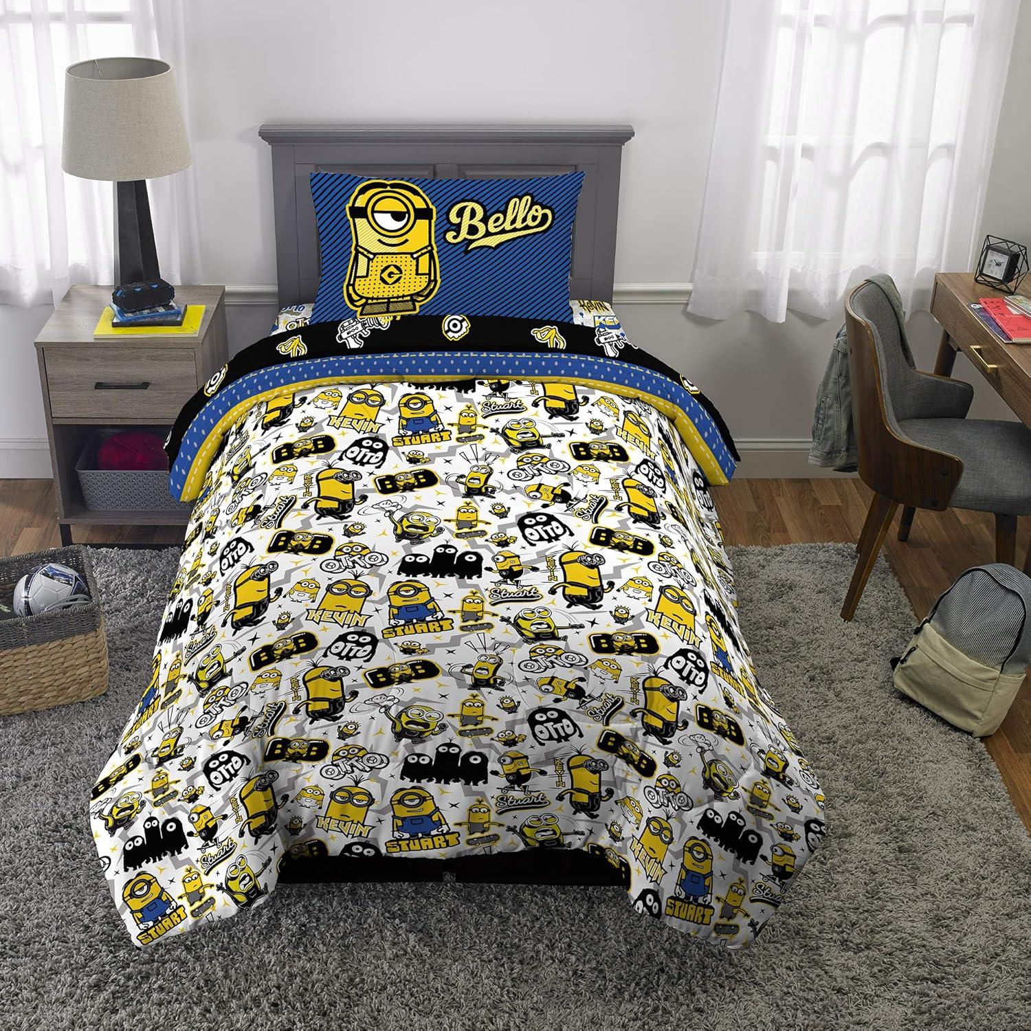 imageFranco Ms Rachel Educational Adventures Kids Bedding Super Soft Microfiber Comforter and Sheet Set 4 Piece Twin Size Officially Licensed ProductMinions the Rise of Gru