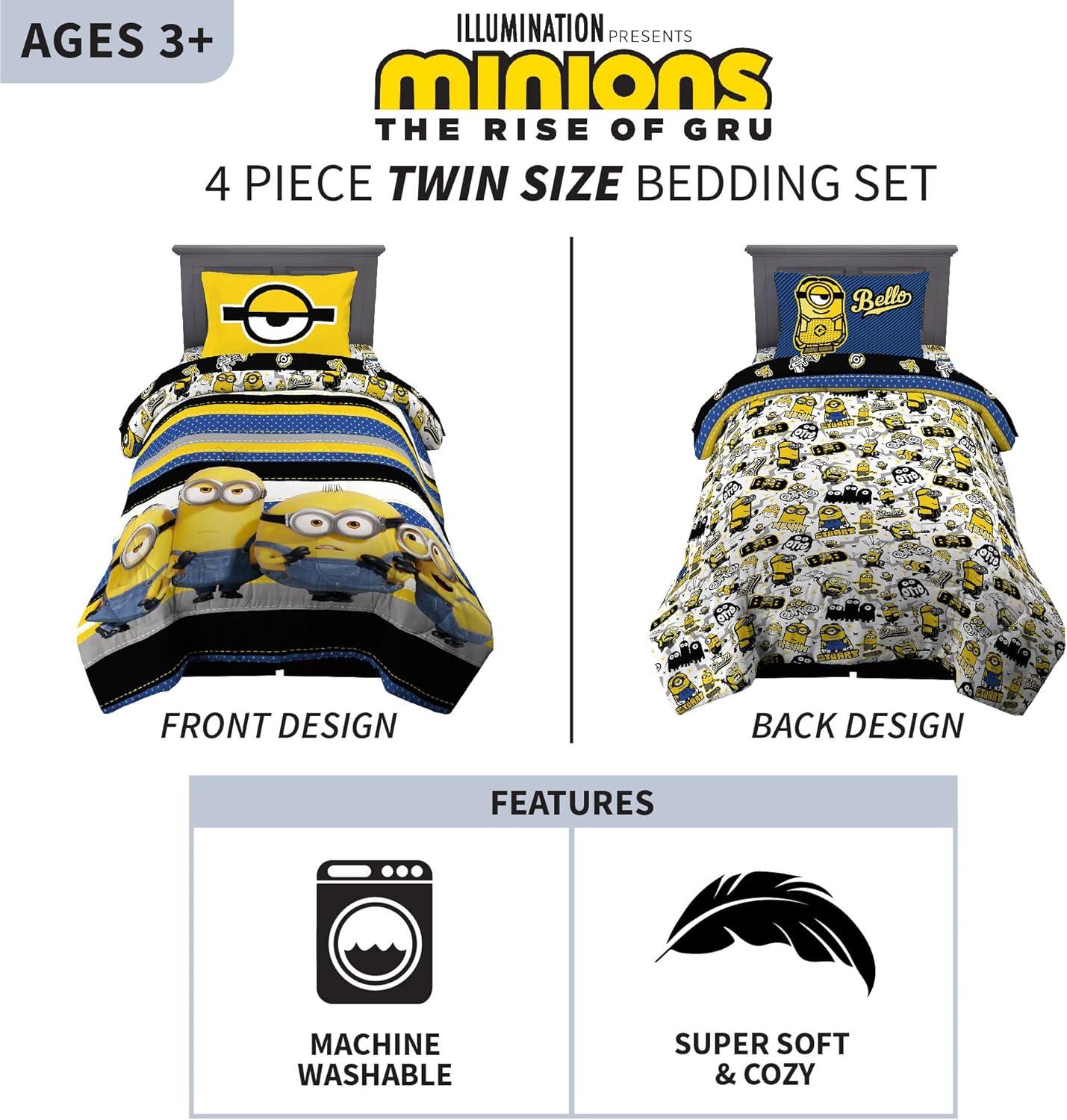 imageFranco Ms Rachel Educational Adventures Kids Bedding Super Soft Microfiber Comforter and Sheet Set 4 Piece Twin Size Officially Licensed ProductMinions the Rise of Gru