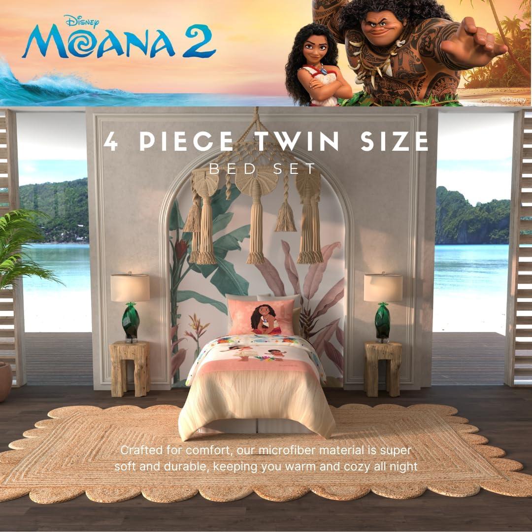 imageFranco Ms Rachel Educational Adventures Kids Bedding Super Soft Microfiber Comforter and Sheet Set 4 Piece Twin Size Officially Licensed ProductMoana 2