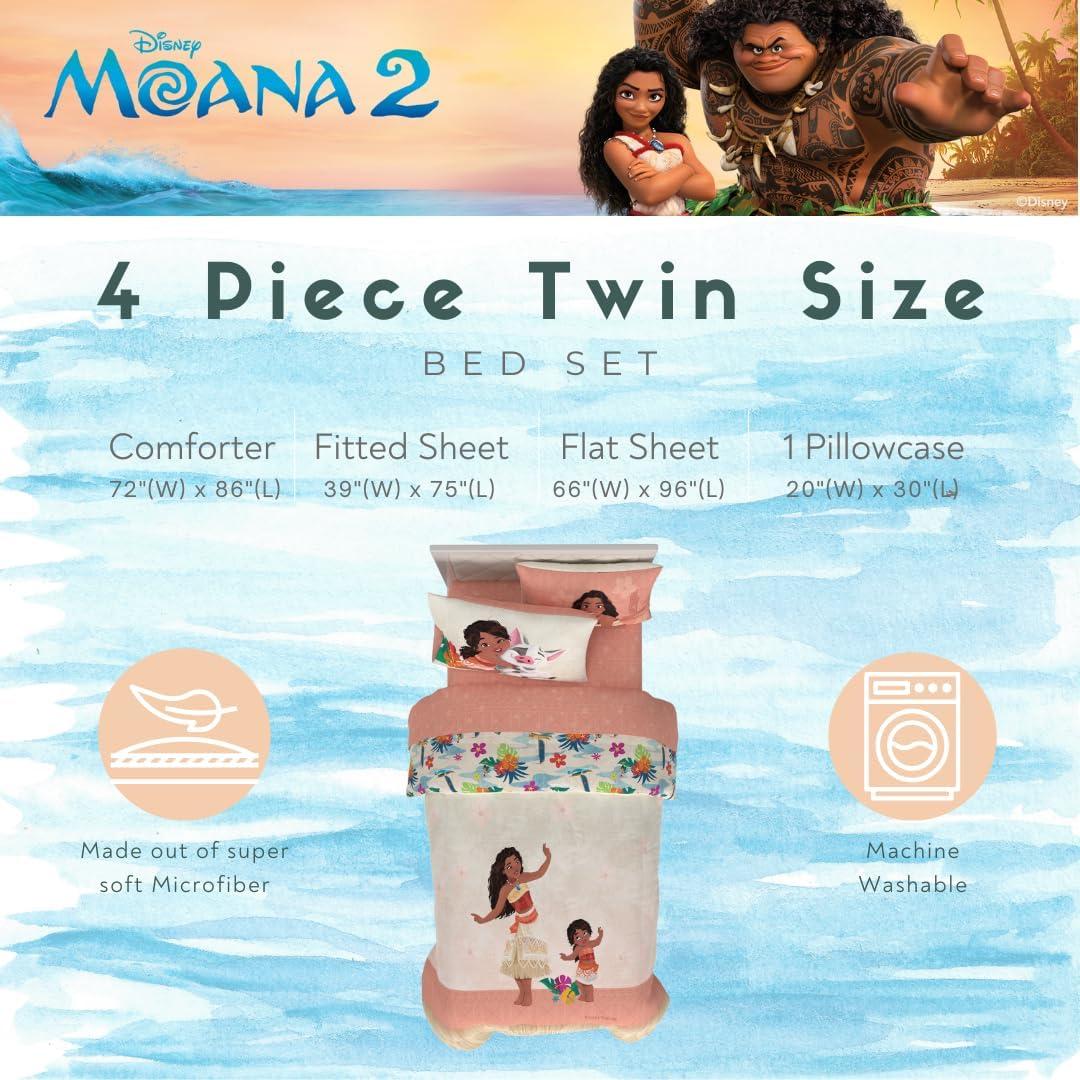 imageFranco Ms Rachel Educational Adventures Kids Bedding Super Soft Microfiber Comforter and Sheet Set 4 Piece Twin Size Officially Licensed ProductMoana 2