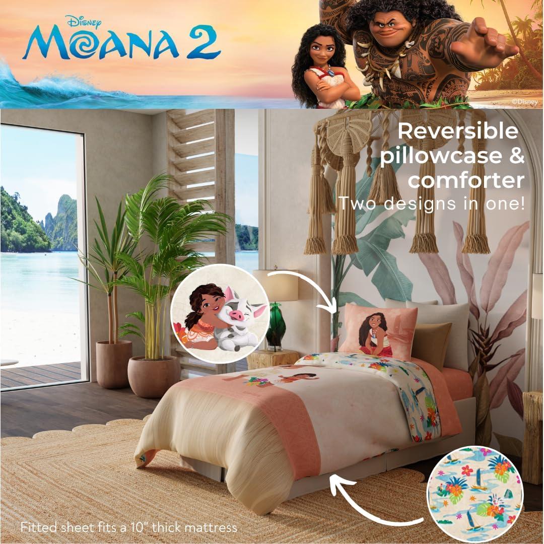 imageFranco Ms Rachel Educational Adventures Kids Bedding Super Soft Microfiber Comforter and Sheet Set 4 Piece Twin Size Officially Licensed ProductMoana 2