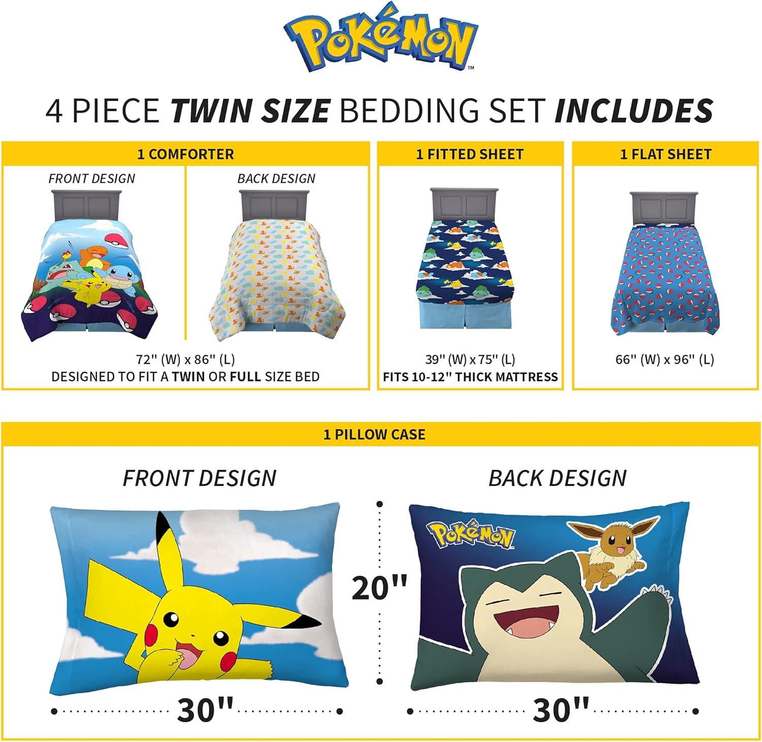 imageFranco Ms Rachel Educational Adventures Kids Bedding Super Soft Microfiber Comforter and Sheet Set 4 Piece Twin Size Officially Licensed ProductPokemon