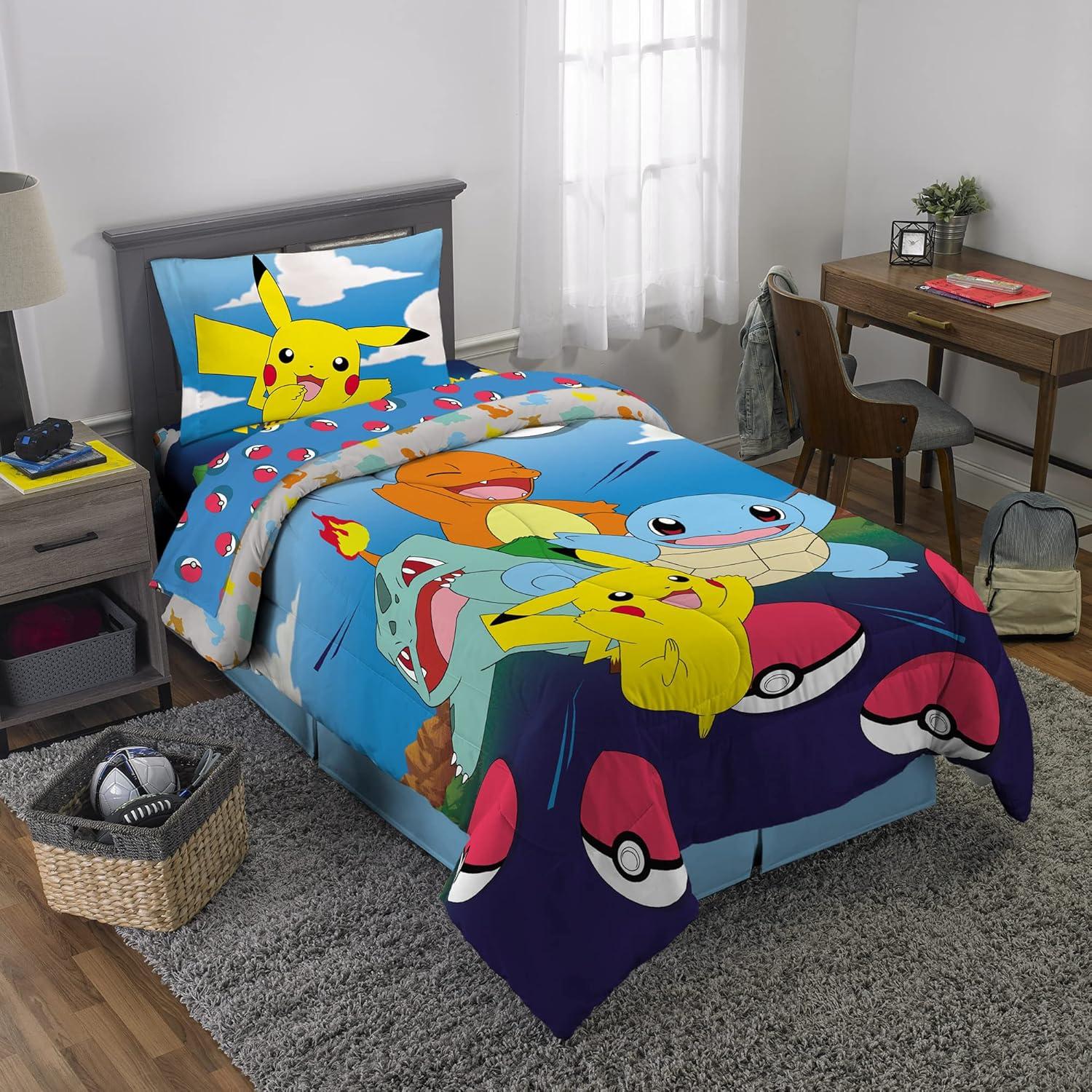 imageFranco Ms Rachel Educational Adventures Kids Bedding Super Soft Microfiber Comforter and Sheet Set 4 Piece Twin Size Officially Licensed ProductPokemon