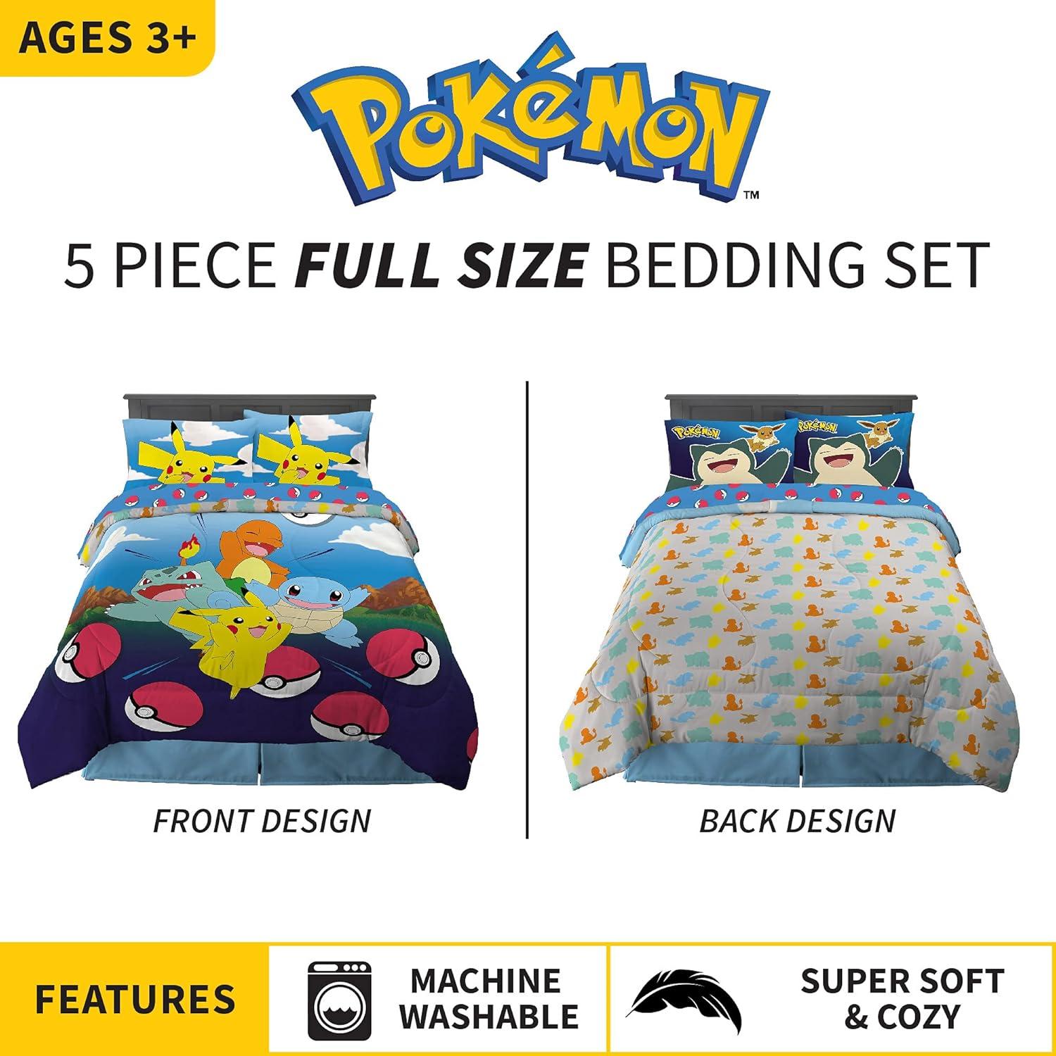 imageFranco Ms Rachel Educational Adventures Kids Bedding Super Soft Microfiber Comforter and Sheet Set 4 Piece Twin Size Officially Licensed ProductPokemon