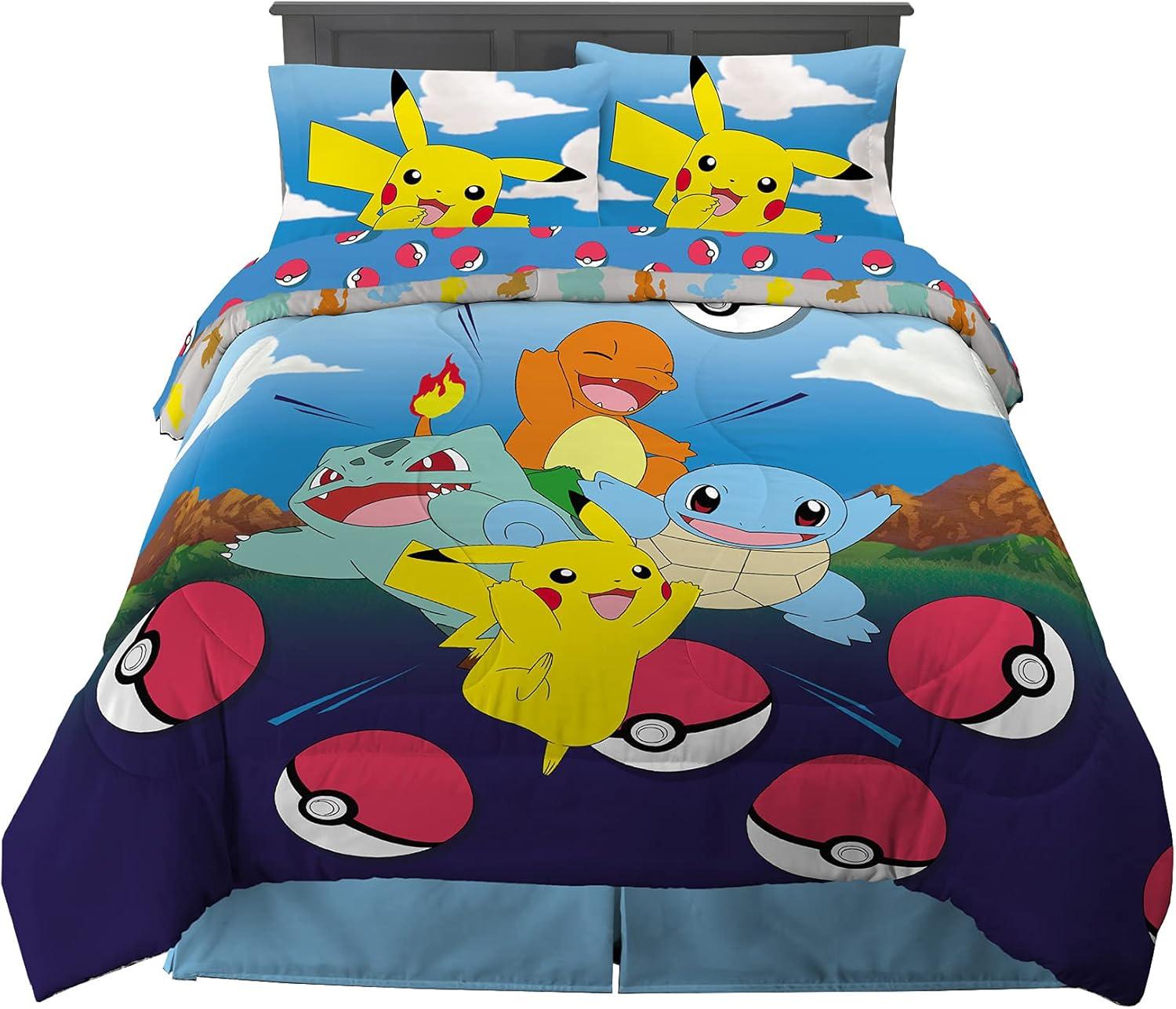 imageFranco Ms Rachel Educational Adventures Kids Bedding Super Soft Microfiber Comforter and Sheet Set 4 Piece Twin Size Officially Licensed ProductPokemon