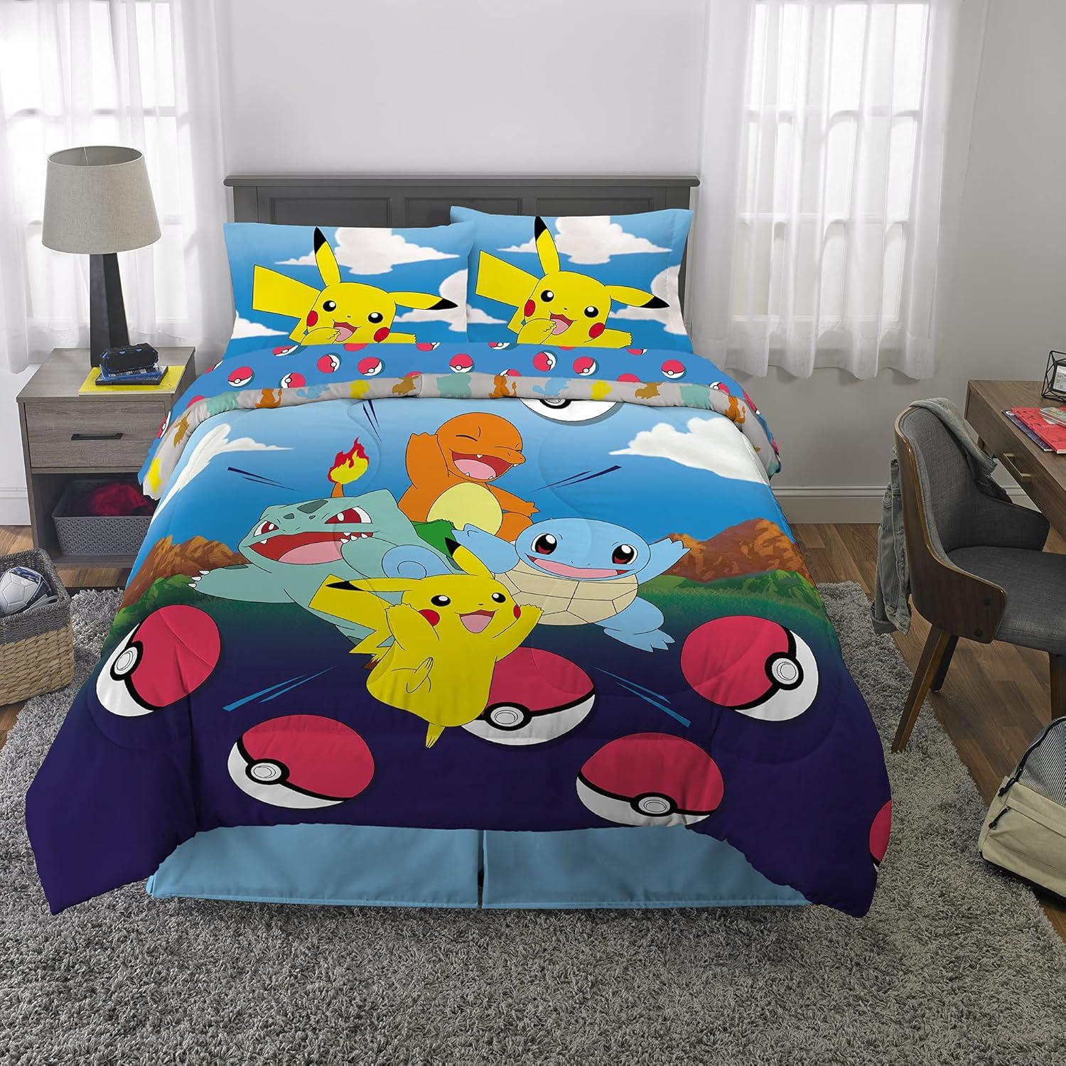imageFranco Ms Rachel Educational Adventures Kids Bedding Super Soft Microfiber Comforter and Sheet Set 4 Piece Twin Size Officially Licensed ProductPokemon