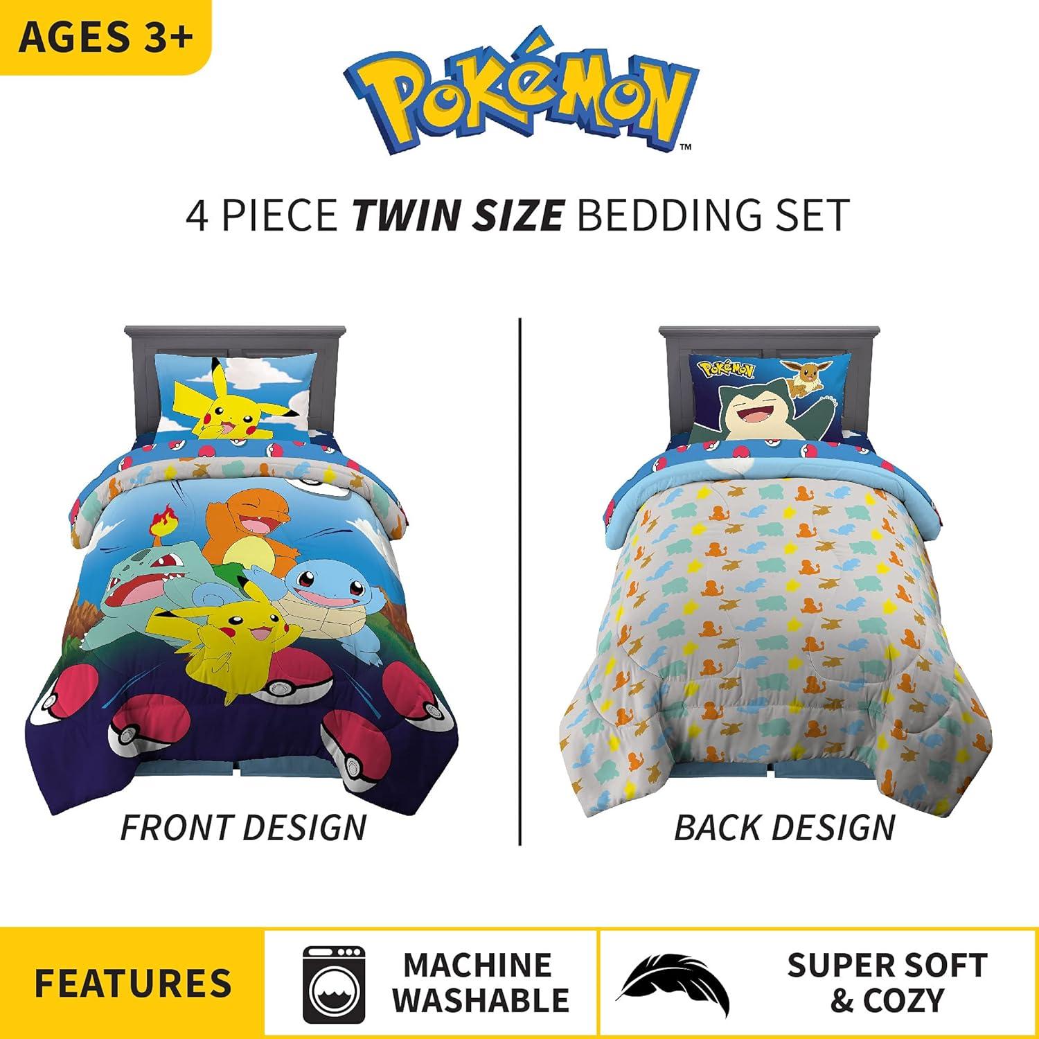 imageFranco Ms Rachel Educational Adventures Kids Bedding Super Soft Microfiber Comforter and Sheet Set 4 Piece Twin Size Officially Licensed ProductPokemon