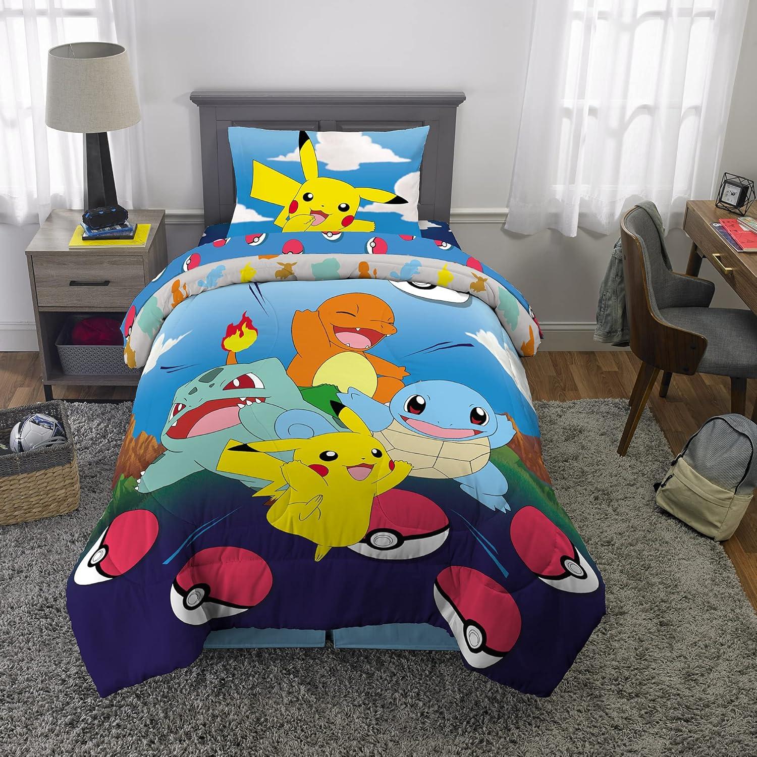 imageFranco Ms Rachel Educational Adventures Kids Bedding Super Soft Microfiber Comforter and Sheet Set 4 Piece Twin Size Officially Licensed ProductPokemon