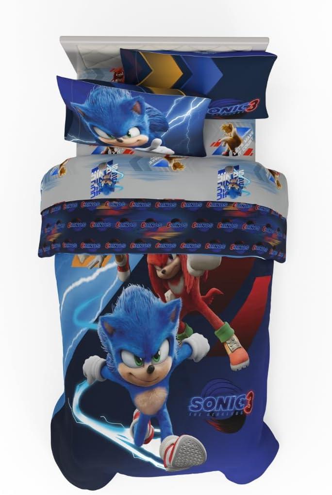 imageFranco Ms Rachel Educational Adventures Kids Bedding Super Soft Microfiber Comforter and Sheet Set 4 Piece Twin Size Officially Licensed ProductSonic the Hedgehog 3