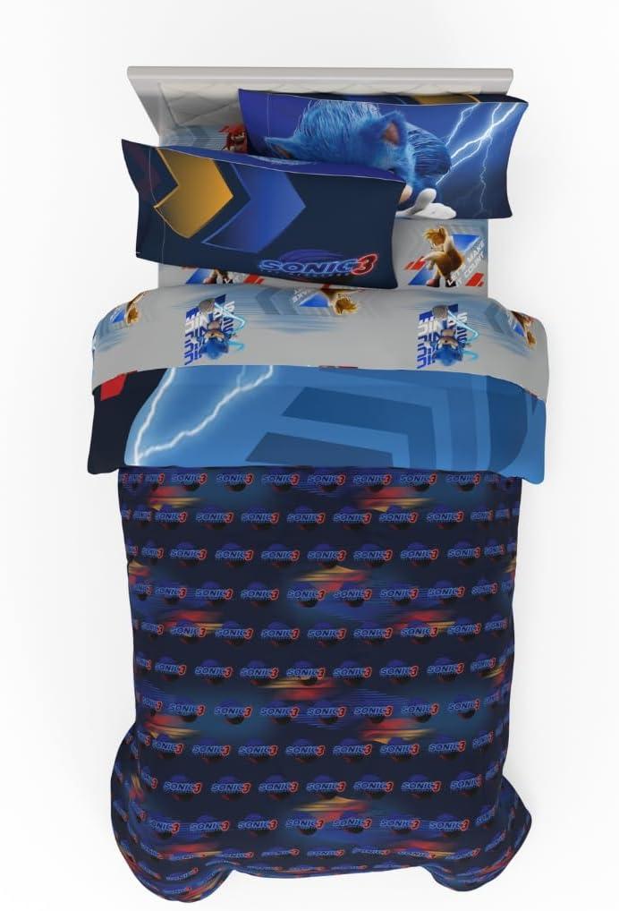 imageFranco Ms Rachel Educational Adventures Kids Bedding Super Soft Microfiber Comforter and Sheet Set 4 Piece Twin Size Officially Licensed ProductSonic the Hedgehog 3