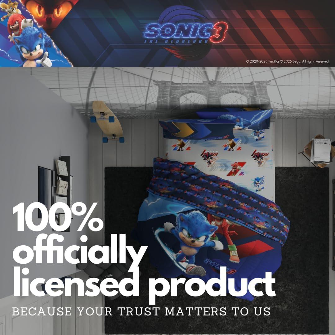 imageFranco Ms Rachel Educational Adventures Kids Bedding Super Soft Microfiber Comforter and Sheet Set 4 Piece Twin Size Officially Licensed ProductSonic the Hedgehog 3