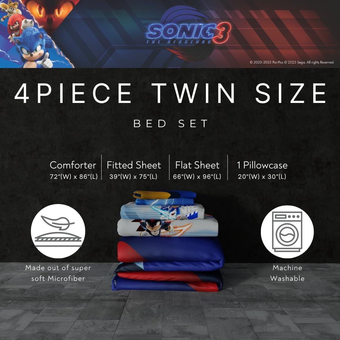 imageFranco Ms Rachel Educational Adventures Kids Bedding Super Soft Microfiber Comforter and Sheet Set 4 Piece Twin Size Officially Licensed ProductSonic the Hedgehog 3