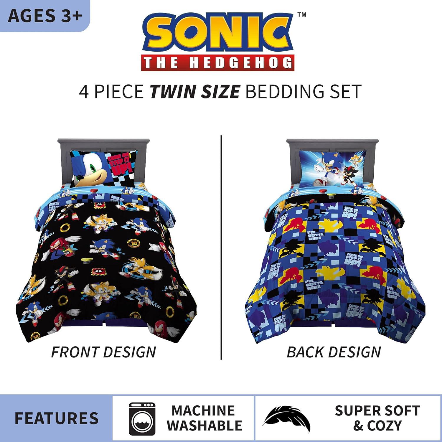 imageFranco Ms Rachel Educational Adventures Kids Bedding Super Soft Microfiber Comforter and Sheet Set 4 Piece Twin Size Officially Licensed ProductSonic the Hedgehog