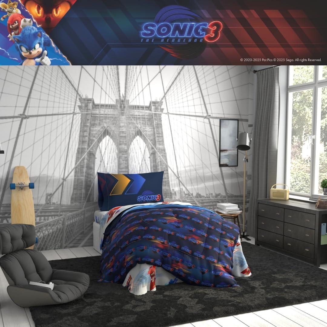 imageFranco Ms Rachel Educational Adventures Kids Bedding Super Soft Microfiber Comforter and Sheet Set 4 Piece Twin Size Officially Licensed ProductSonic the Hedgehog 3