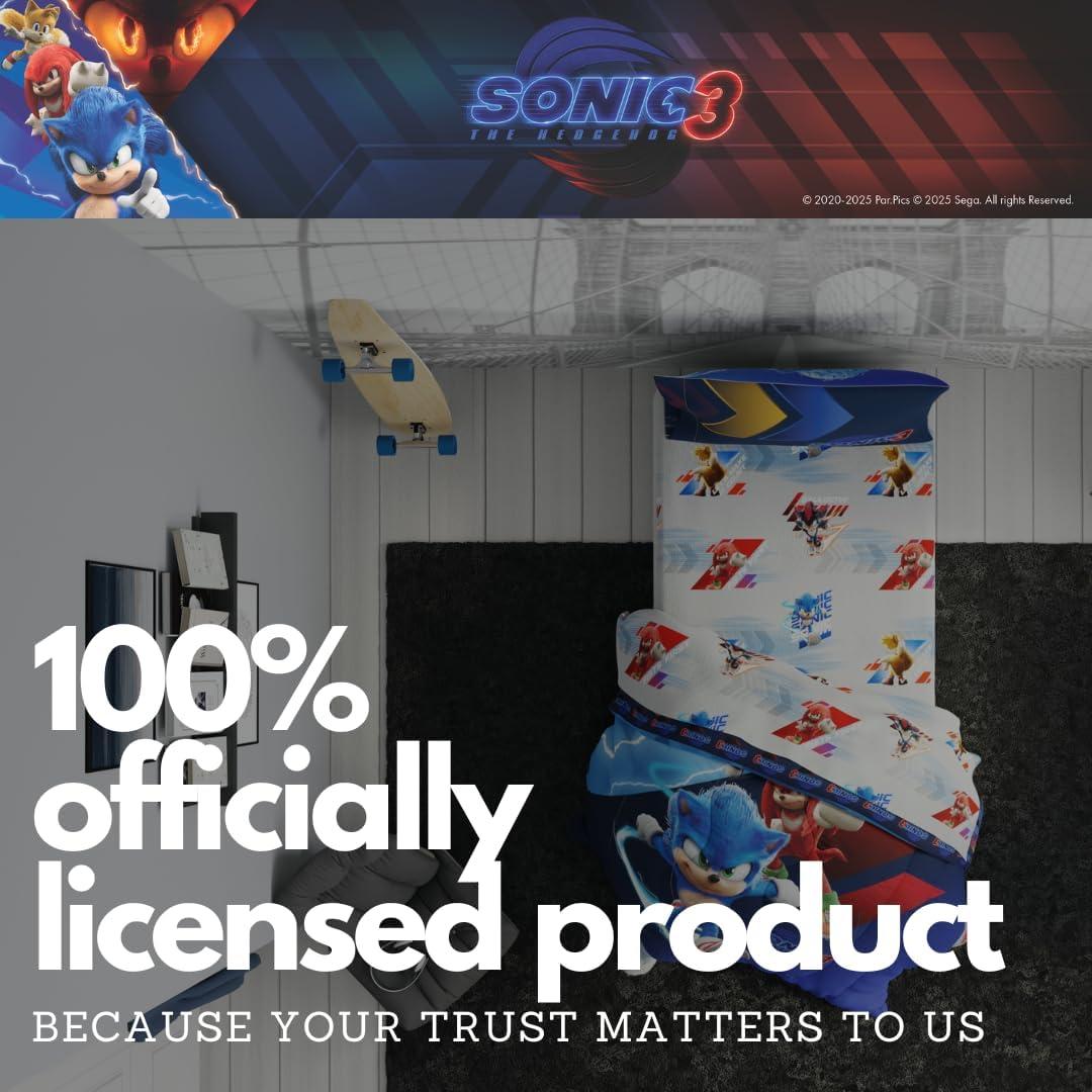 imageFranco Ms Rachel Educational Adventures Kids Bedding Super Soft Microfiber Comforter and Sheet Set 4 Piece Twin Size Officially Licensed ProductSonic the Hedgehog 3