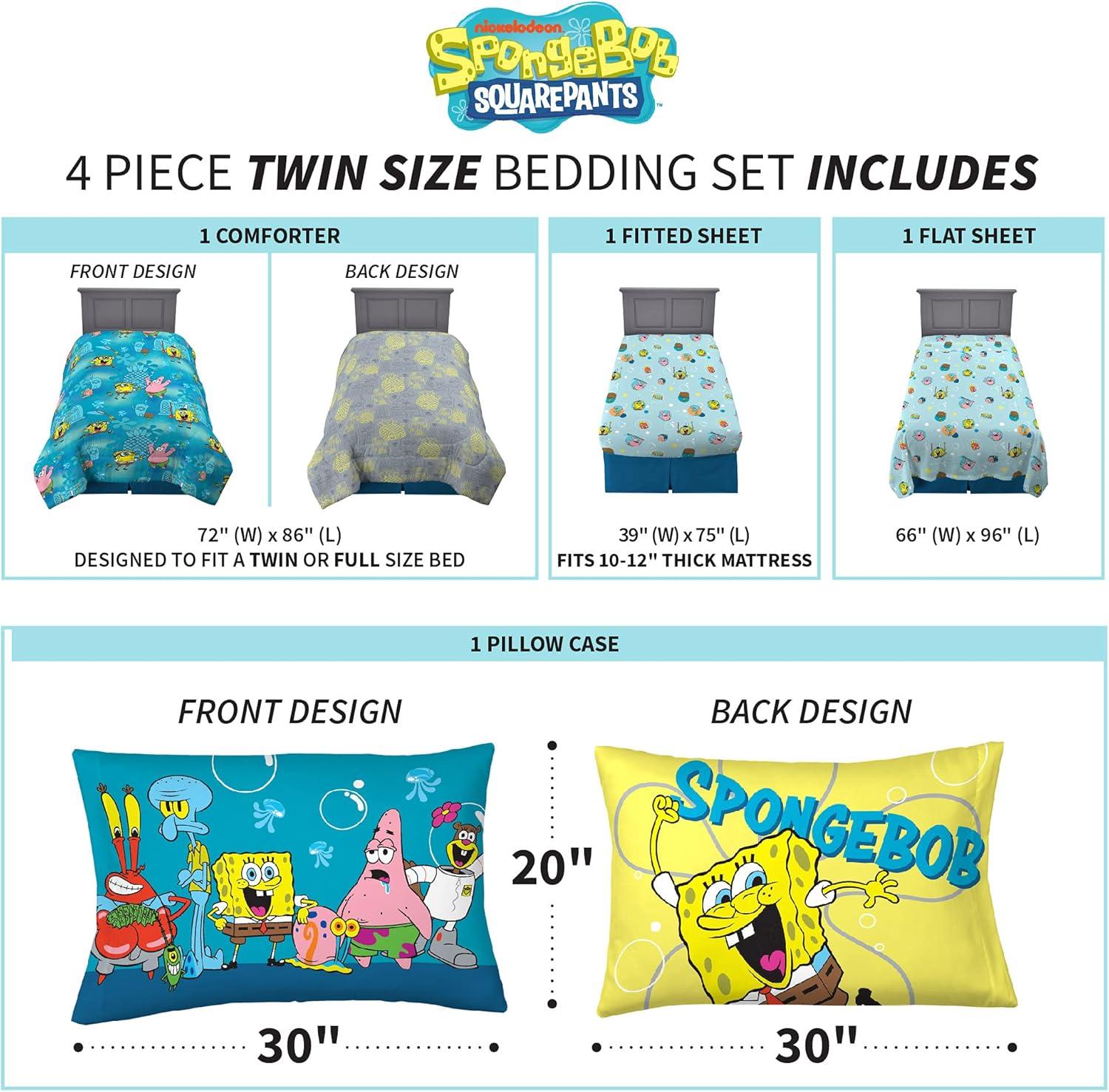 imageFranco Ms Rachel Educational Adventures Kids Bedding Super Soft Microfiber Comforter and Sheet Set 4 Piece Twin Size Officially Licensed ProductSpongebob