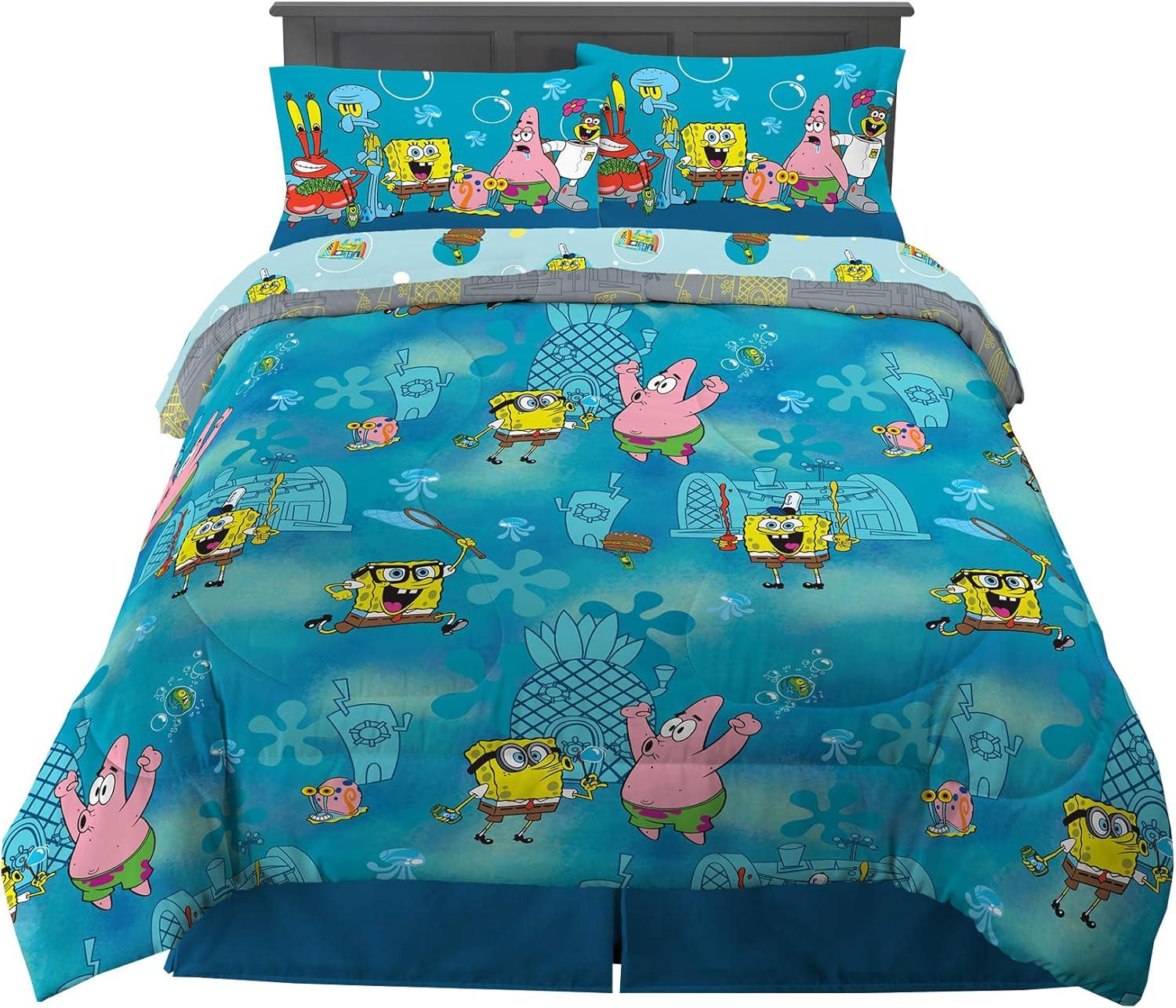 imageFranco Ms Rachel Educational Adventures Kids Bedding Super Soft Microfiber Comforter and Sheet Set 4 Piece Twin Size Officially Licensed ProductSpongebob