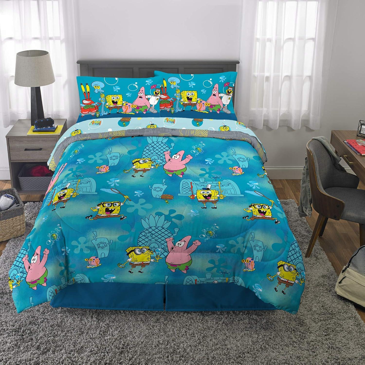 imageFranco Ms Rachel Educational Adventures Kids Bedding Super Soft Microfiber Comforter and Sheet Set 4 Piece Twin Size Officially Licensed ProductSpongebob