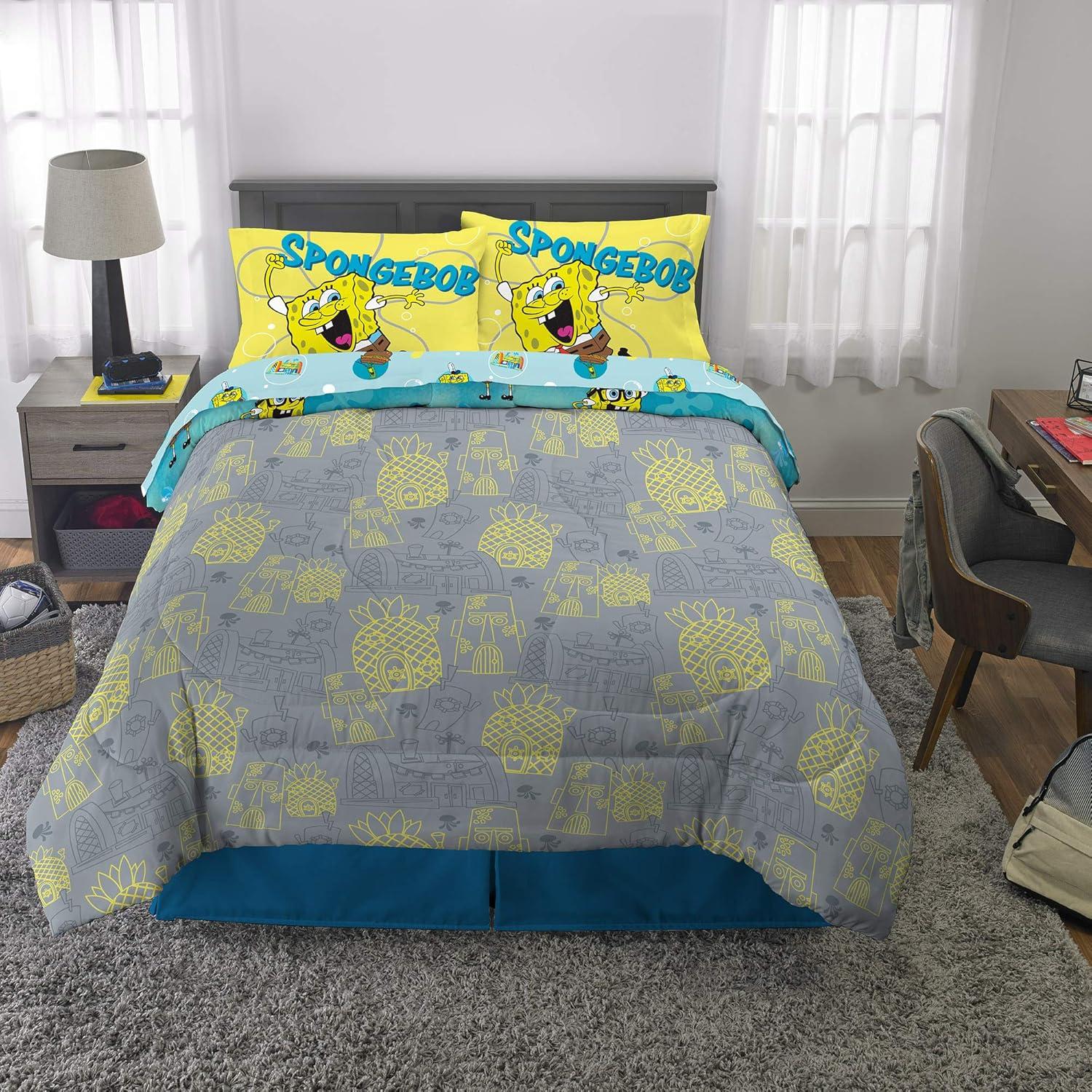 imageFranco Ms Rachel Educational Adventures Kids Bedding Super Soft Microfiber Comforter and Sheet Set 4 Piece Twin Size Officially Licensed ProductSpongebob