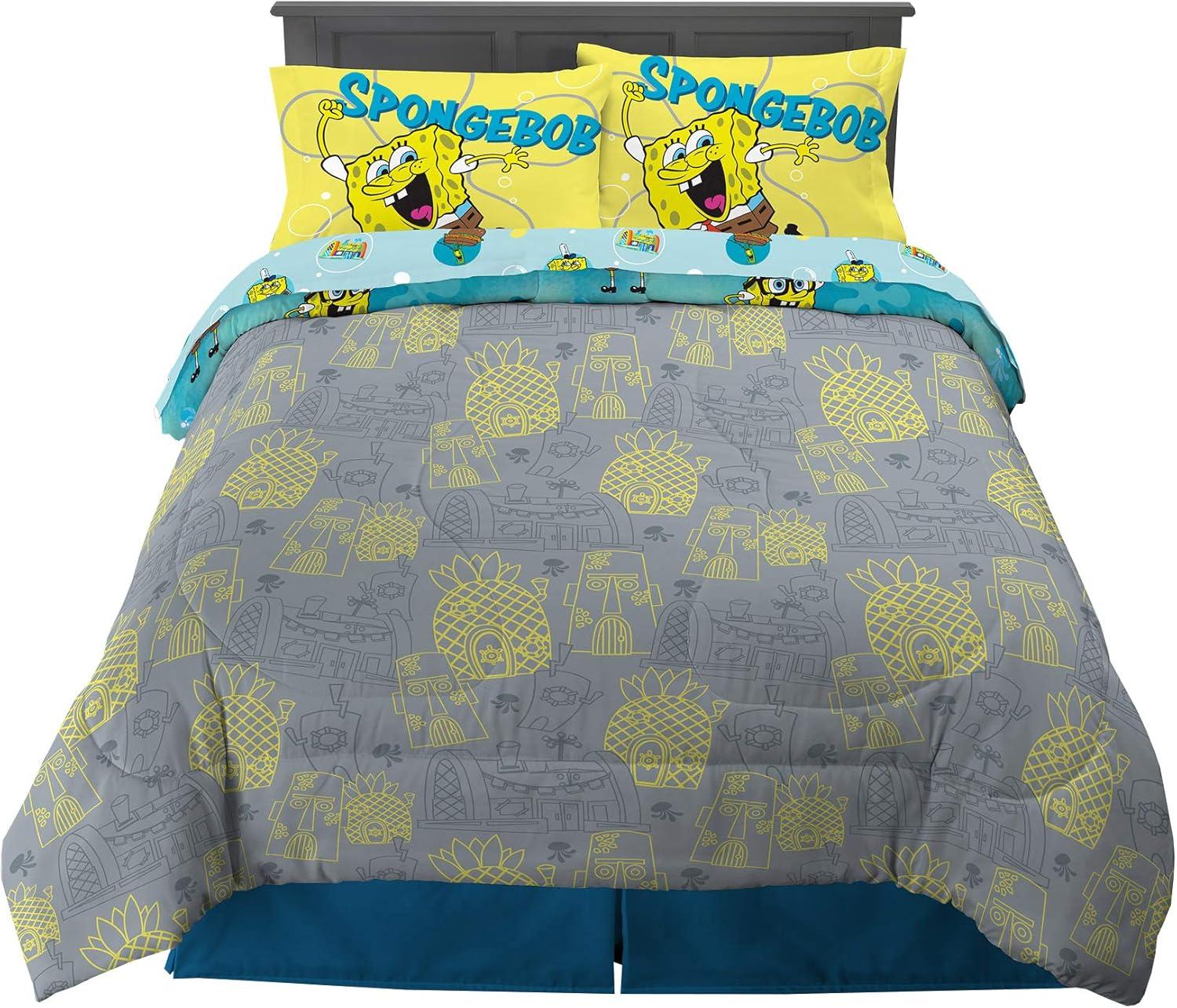imageFranco Ms Rachel Educational Adventures Kids Bedding Super Soft Microfiber Comforter and Sheet Set 4 Piece Twin Size Officially Licensed ProductSpongebob