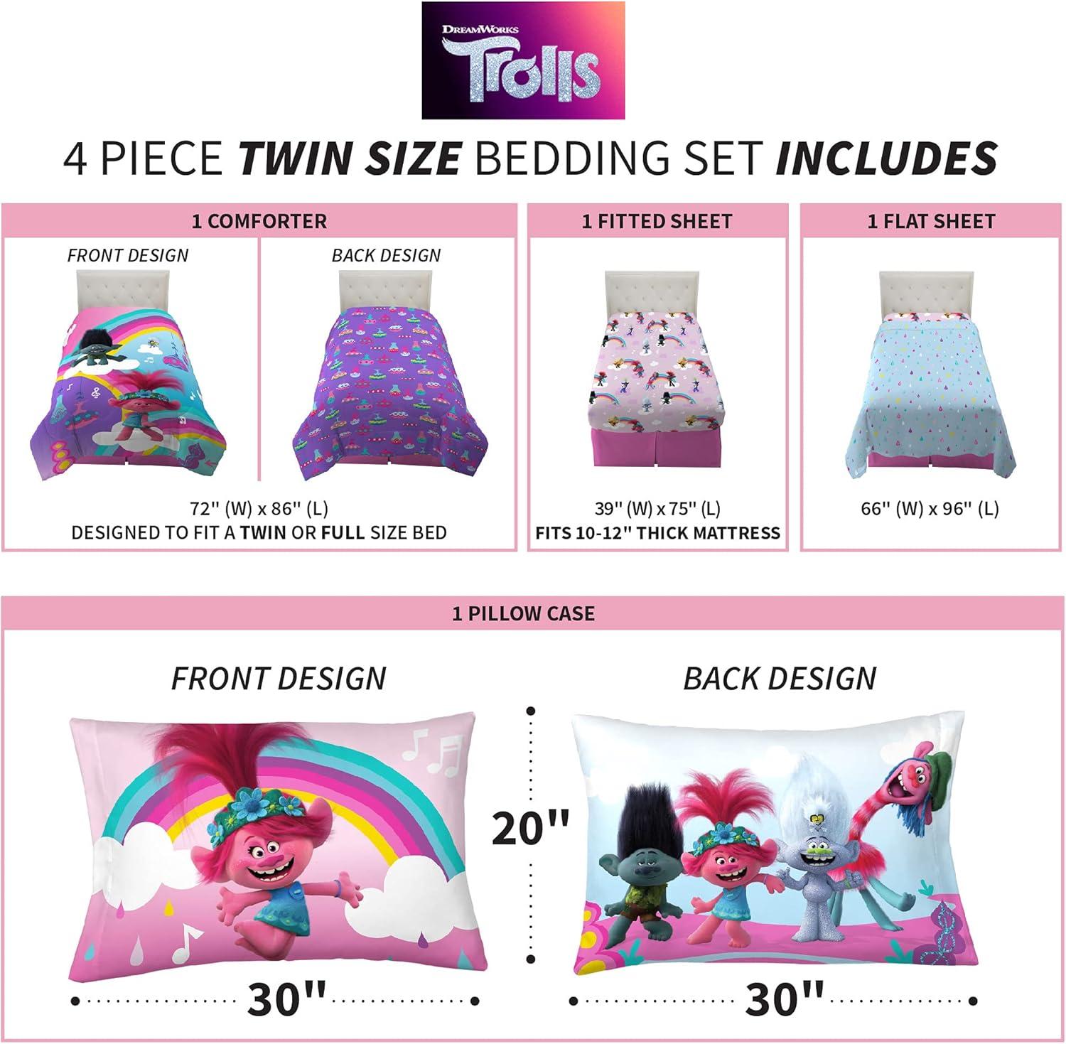 imageFranco Ms Rachel Educational Adventures Kids Bedding Super Soft Microfiber Comforter and Sheet Set 4 Piece Twin Size Officially Licensed ProductTrolls World Tour