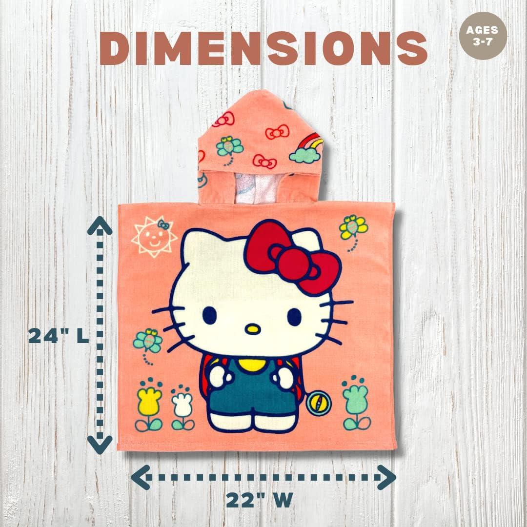 imageFranco Ms Rachel Kids BeachPoolBathCamping Hooded Towel Poncho 24quot X 22quot Absorbent Cotton Cover up Officially Licensed ProductHello Kitty