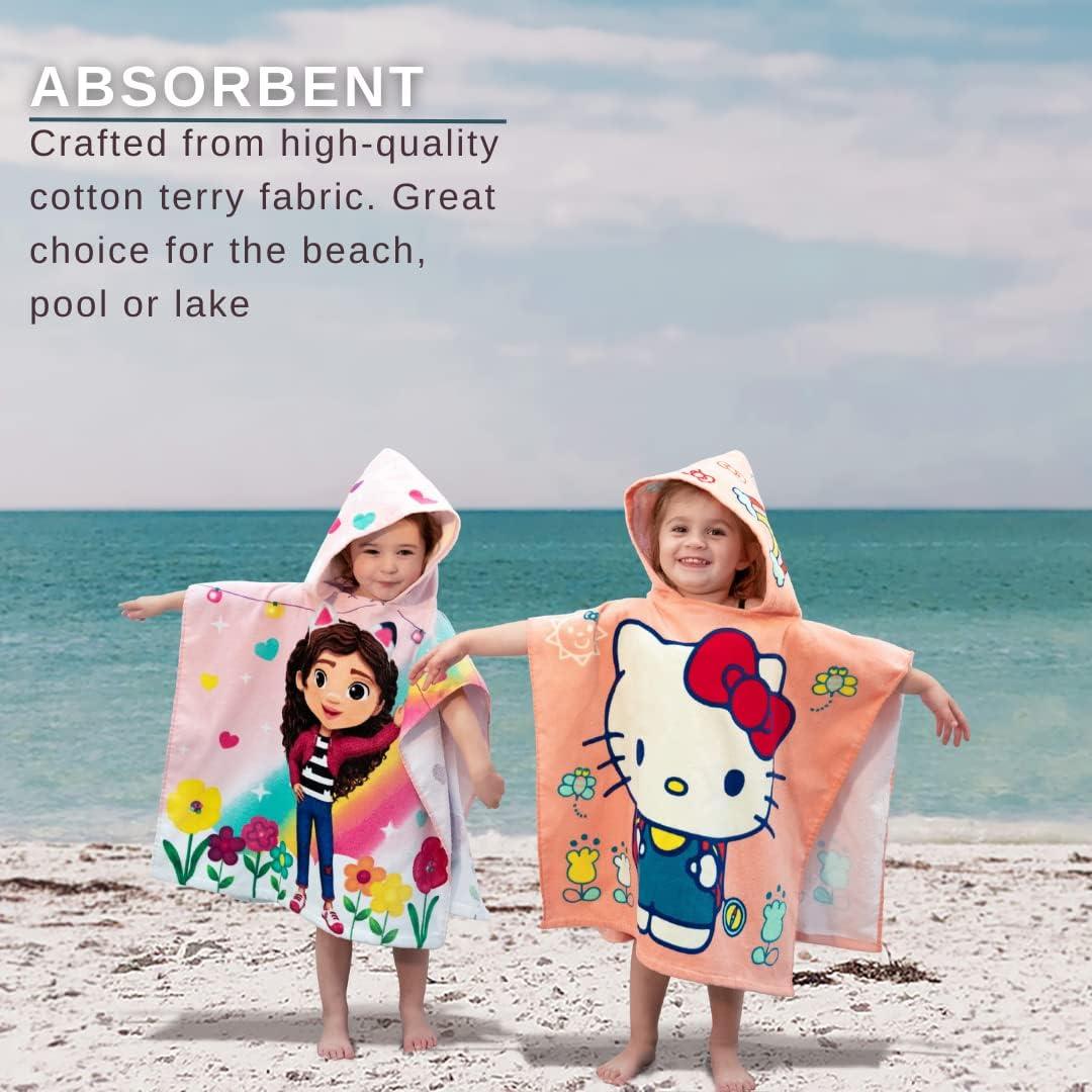 imageFranco Ms Rachel Kids BeachPoolBathCamping Hooded Towel Poncho 24quot X 22quot Absorbent Cotton Cover up Officially Licensed ProductHello Kitty