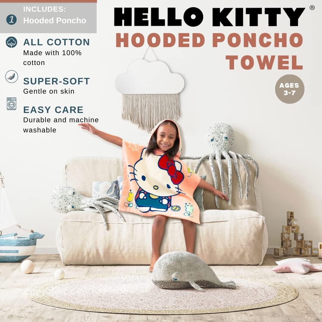 imageFranco Ms Rachel Kids BeachPoolBathCamping Hooded Towel Poncho 24quot X 22quot Absorbent Cotton Cover up Officially Licensed ProductHello Kitty
