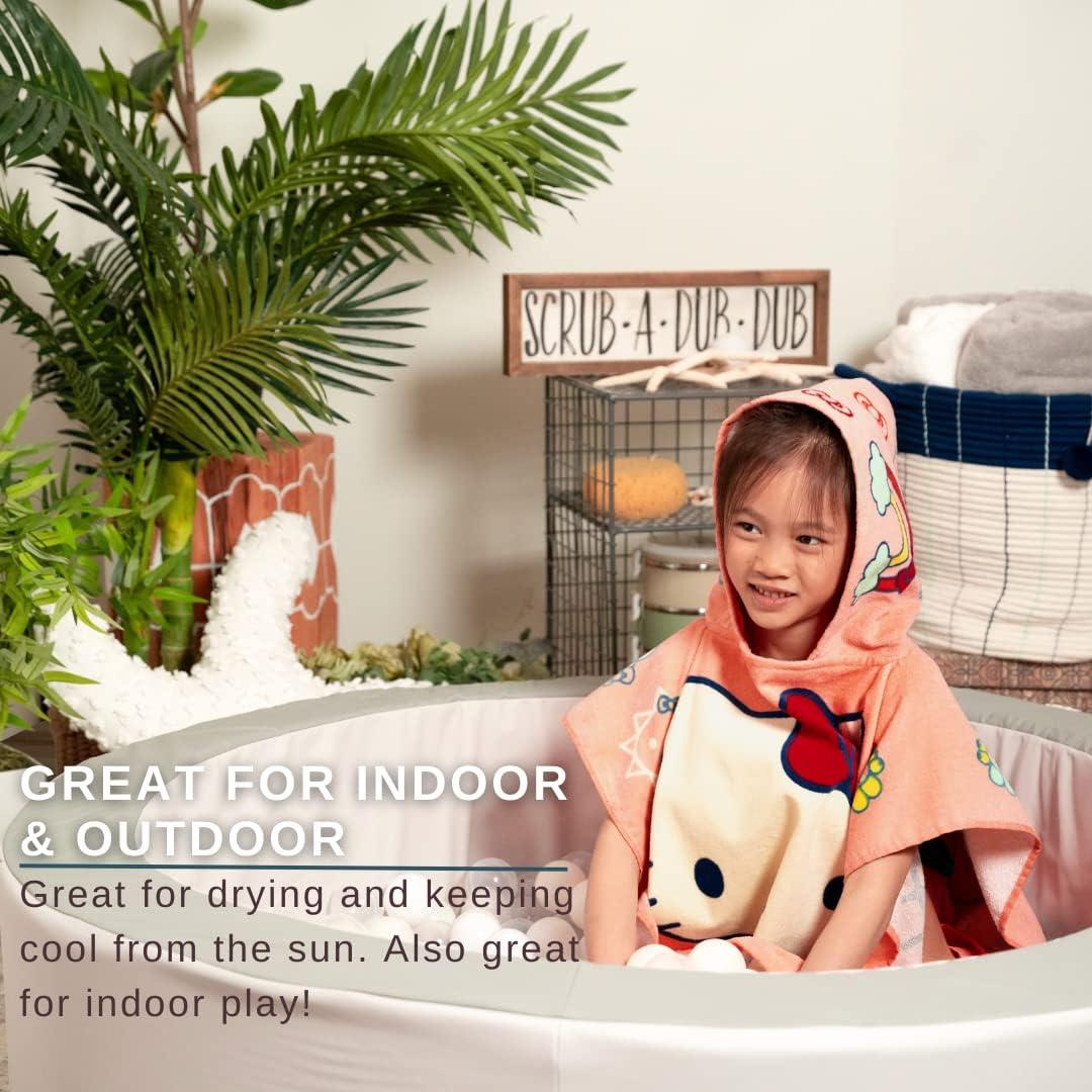 imageFranco Ms Rachel Kids BeachPoolBathCamping Hooded Towel Poncho 24quot X 22quot Absorbent Cotton Cover up Officially Licensed ProductHello Kitty