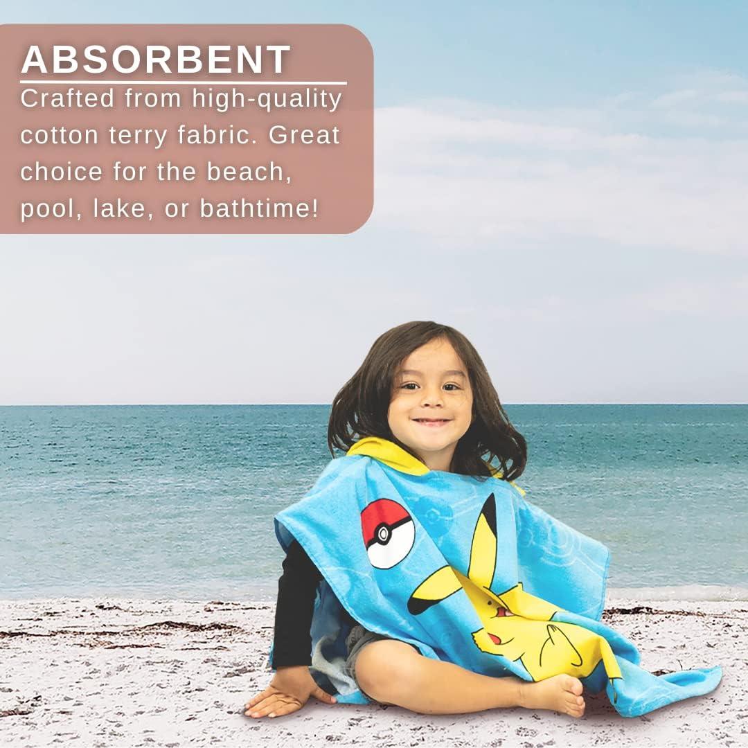 imageFranco Ms Rachel Kids BeachPoolBathCamping Hooded Towel Poncho 24quot X 22quot Absorbent Cotton Cover up Officially Licensed ProductPokemon