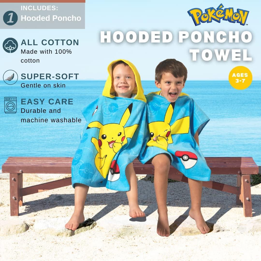 imageFranco Ms Rachel Kids BeachPoolBathCamping Hooded Towel Poncho 24quot X 22quot Absorbent Cotton Cover up Officially Licensed ProductPokemon