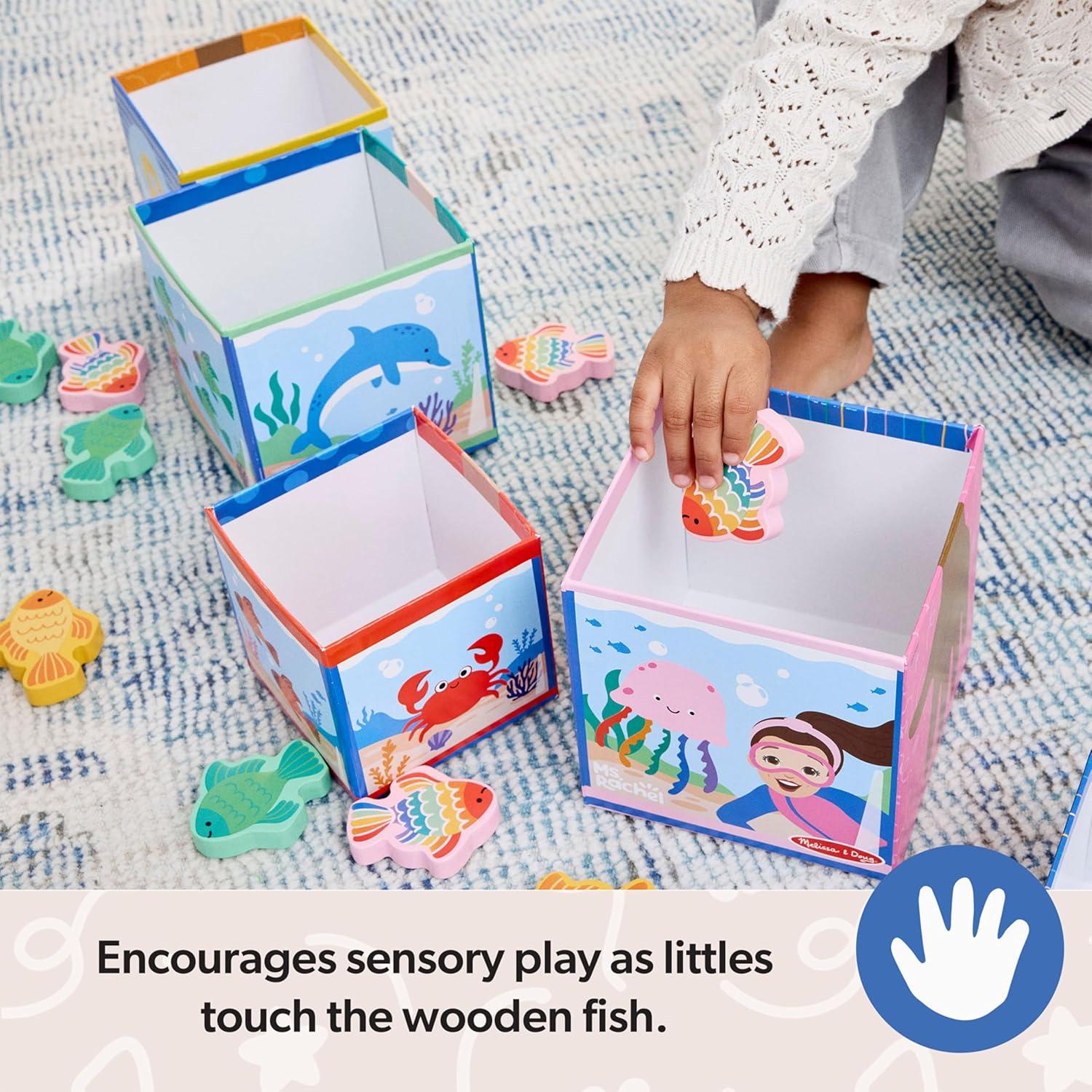 imageMelissa ampamp Doug Ms Rachel Sort and Count Nesting and Stacking Blocks with Wooden Fish Preschool Learning Toy for Boys Girls FSC Certified