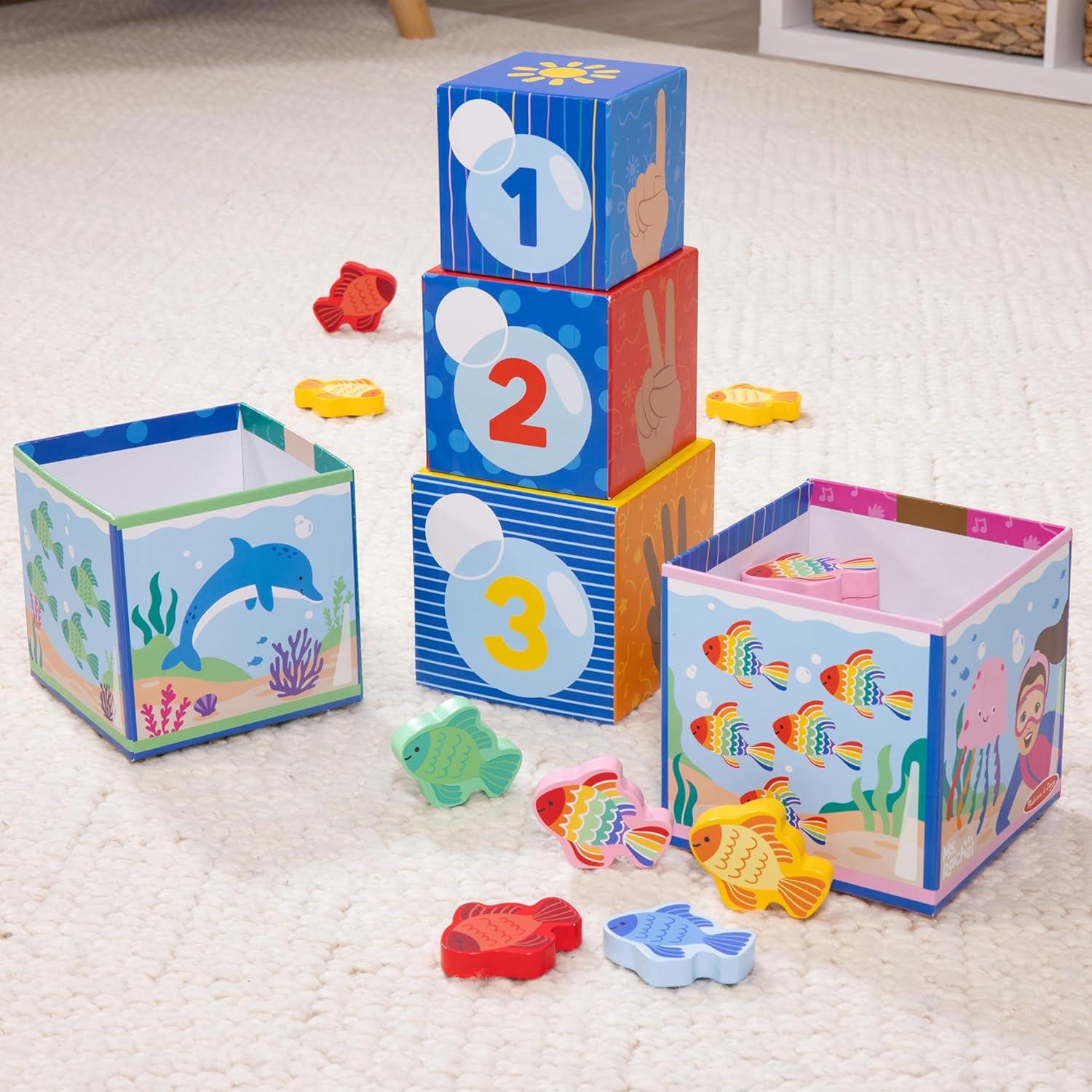 imageMelissa ampamp Doug Ms Rachel Sort and Count Nesting and Stacking Blocks with Wooden Fish Preschool Learning Toy for Boys Girls FSC Certified