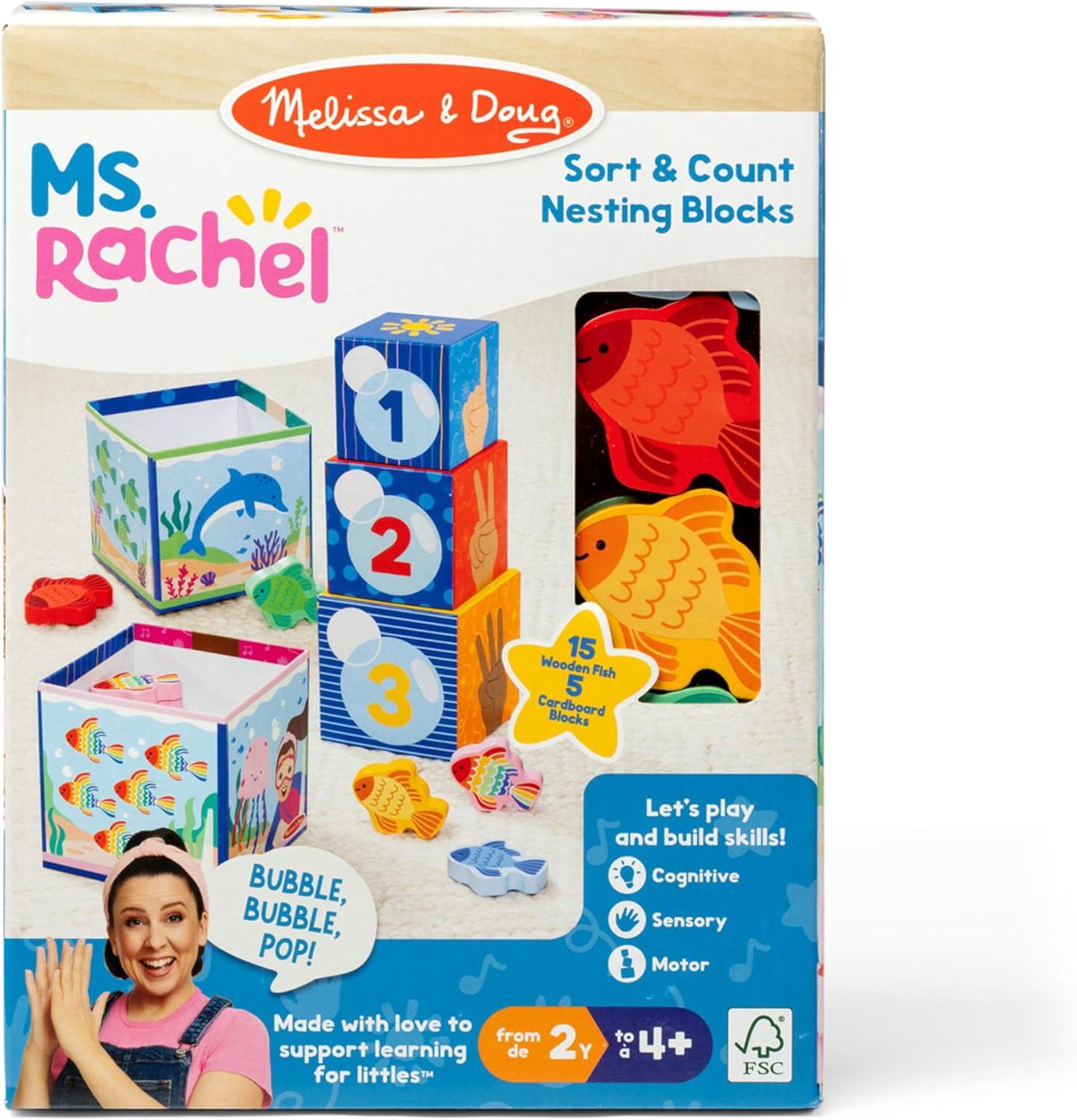 imageMelissa ampamp Doug Ms Rachel Sort and Count Nesting and Stacking Blocks with Wooden Fish Preschool Learning Toy for Boys Girls FSC Certified