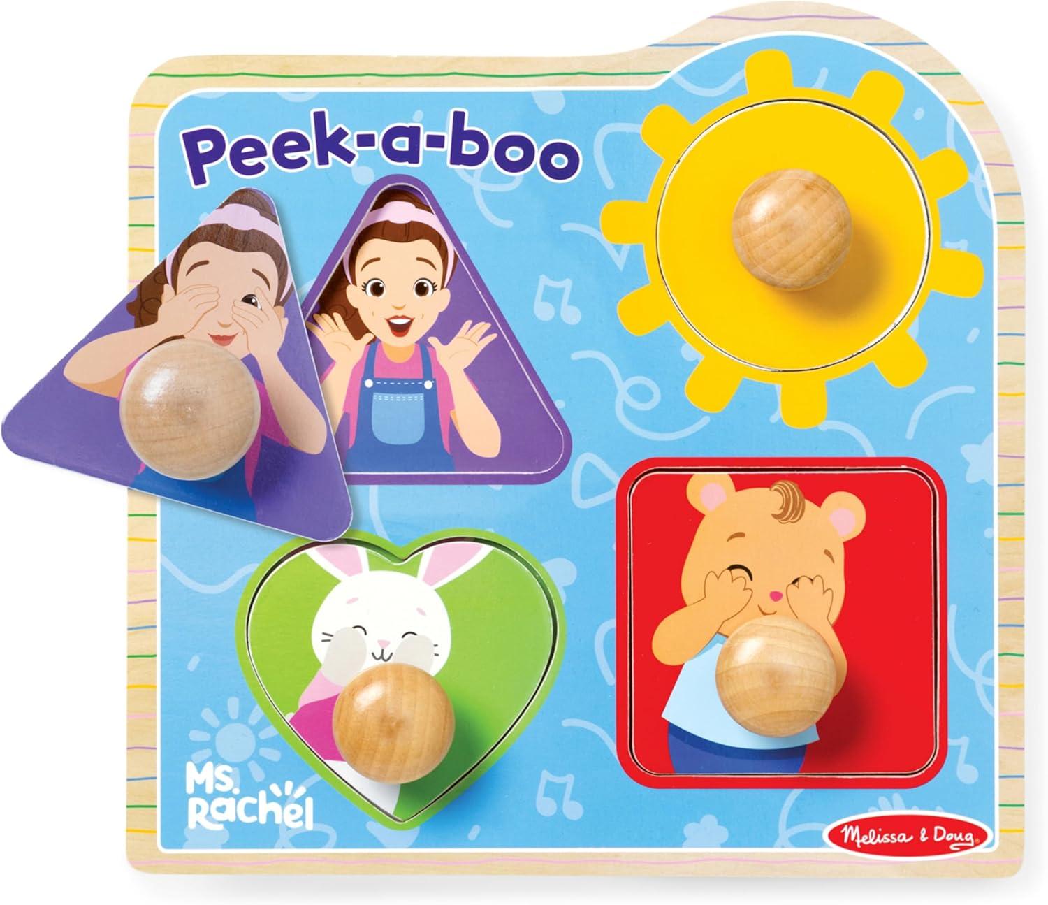 imageMelissa ampamp Doug Ms Rachel Wooden PeekaBoo Jumbo Peg Puzzle 4Piece with Mirror Toddler Toys for Boys and Girls Ages 1 Years