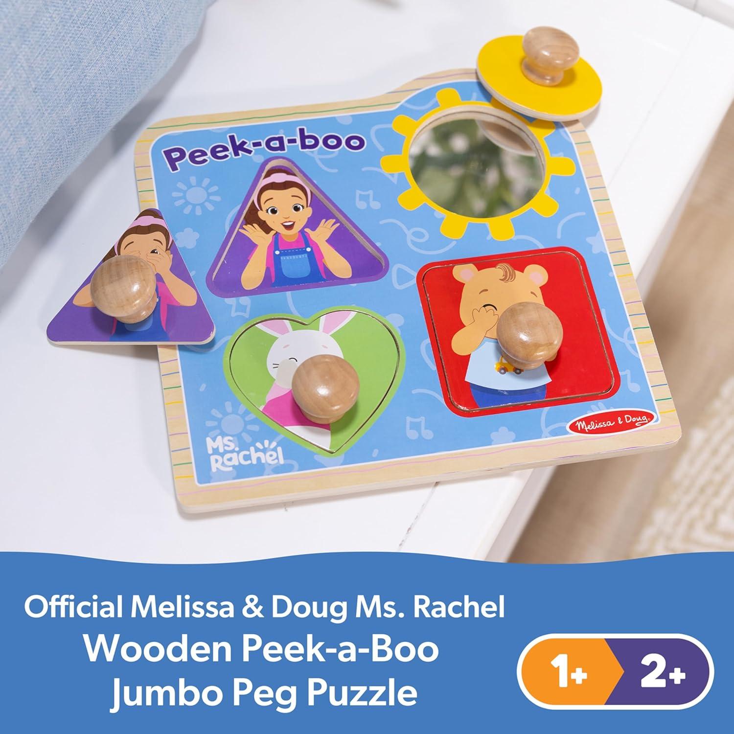 imageMelissa ampamp Doug Ms Rachel Wooden PeekaBoo Jumbo Peg Puzzle 4Piece with Mirror Toddler Toys for Boys and Girls Ages 1 Years