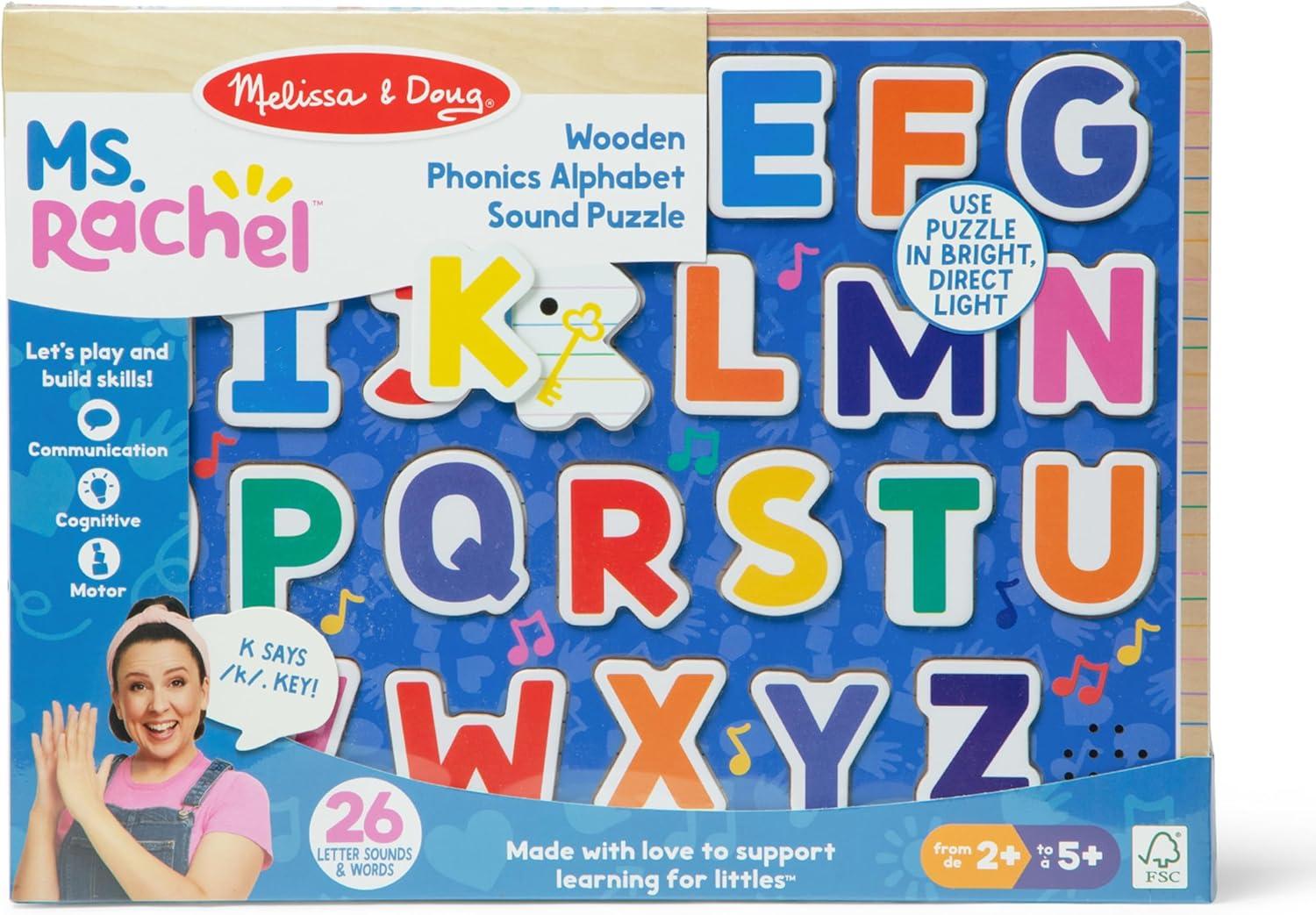 imageMelissa ampamp Doug Ms Rachel Wooden Phonics Alphabet Sound Puzzle with LightActivated Sound Effects 24Piece Toddler Toys for Boys and Girls Ages 2 Years FSC Certified