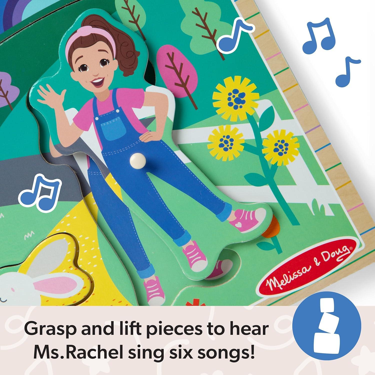 imageMelissa ampamp Doug Ms Rachel Wooden Song Peg Puzzle 6Piece LightActivated Sound Puzzle with Full Songs Toddler Toys for Boys and Girls Ages 25 Years FSC Certified