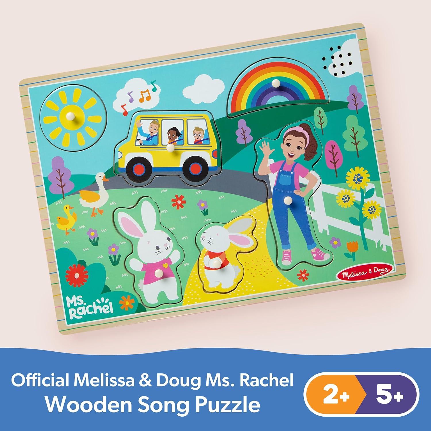 imageMelissa ampamp Doug Ms Rachel Wooden Song Peg Puzzle 6Piece LightActivated Sound Puzzle with Full Songs Toddler Toys for Boys and Girls Ages 25 Years FSC Certified