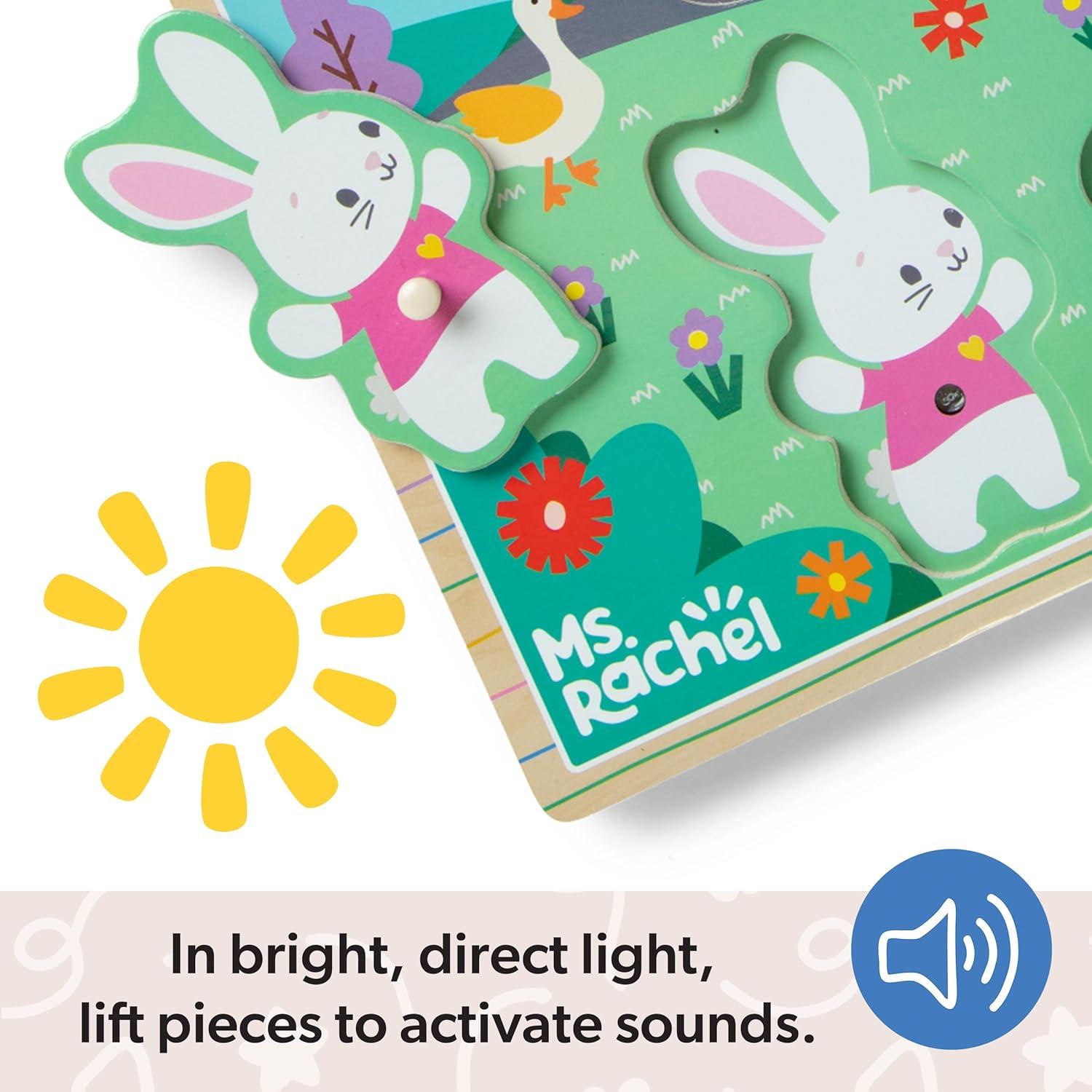 imageMelissa ampamp Doug Ms Rachel Wooden Song Peg Puzzle 6Piece LightActivated Sound Puzzle with Full Songs Toddler Toys for Boys and Girls Ages 25 Years FSC Certified