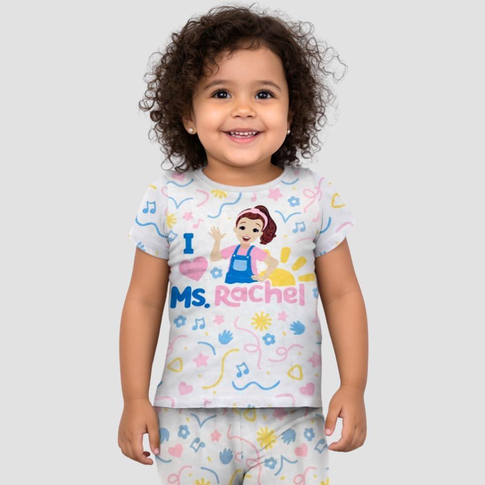 imageMs Rachel 2 Piece Pajama Set Toddler Girls Boys PJ Set Short Sleeve Shirt ampamp Pants Kids Sleepwear Set Official LicenseWhite