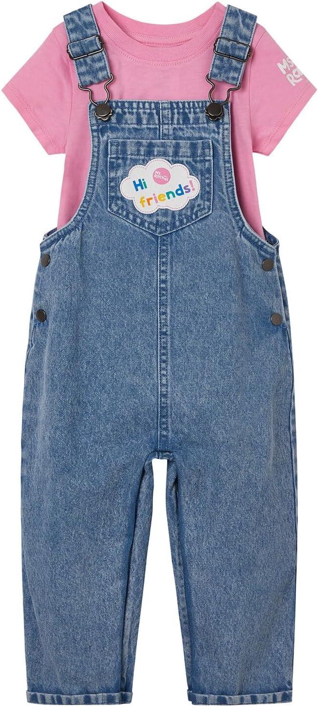 imageMs Rachel Cosplay Denim Overall TShirt and Headband 3 Piece Outfit Set Infant to Toddler Sizes 12 Months 5TBlue Denim Pink