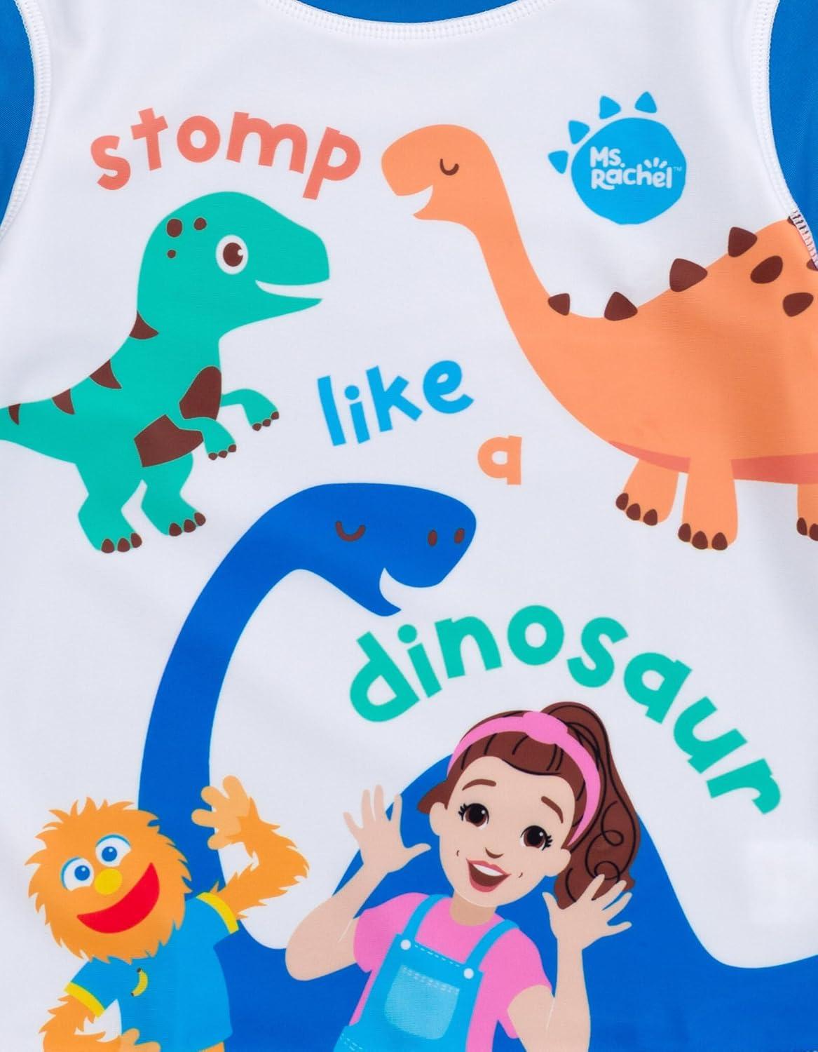 imageMs Rachel Dinosaur UPF 50 Rash Guard and Swim Trunks Outfit Set Infant to Little Kid Sizes 12 Months 5Blue