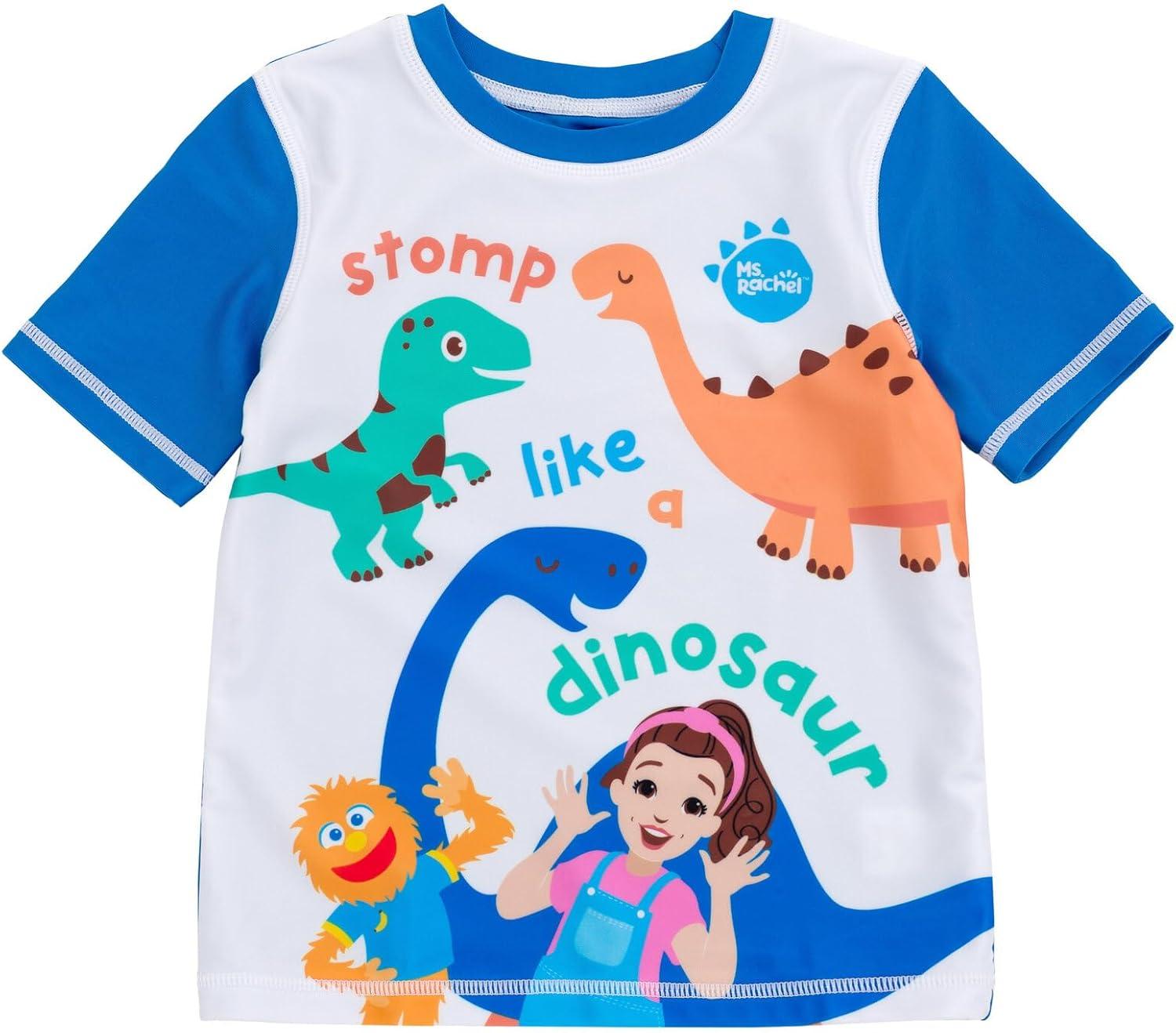 imageMs Rachel Dinosaur UPF 50 Rash Guard and Swim Trunks Outfit Set Infant to Little Kid Sizes 12 Months 5Blue