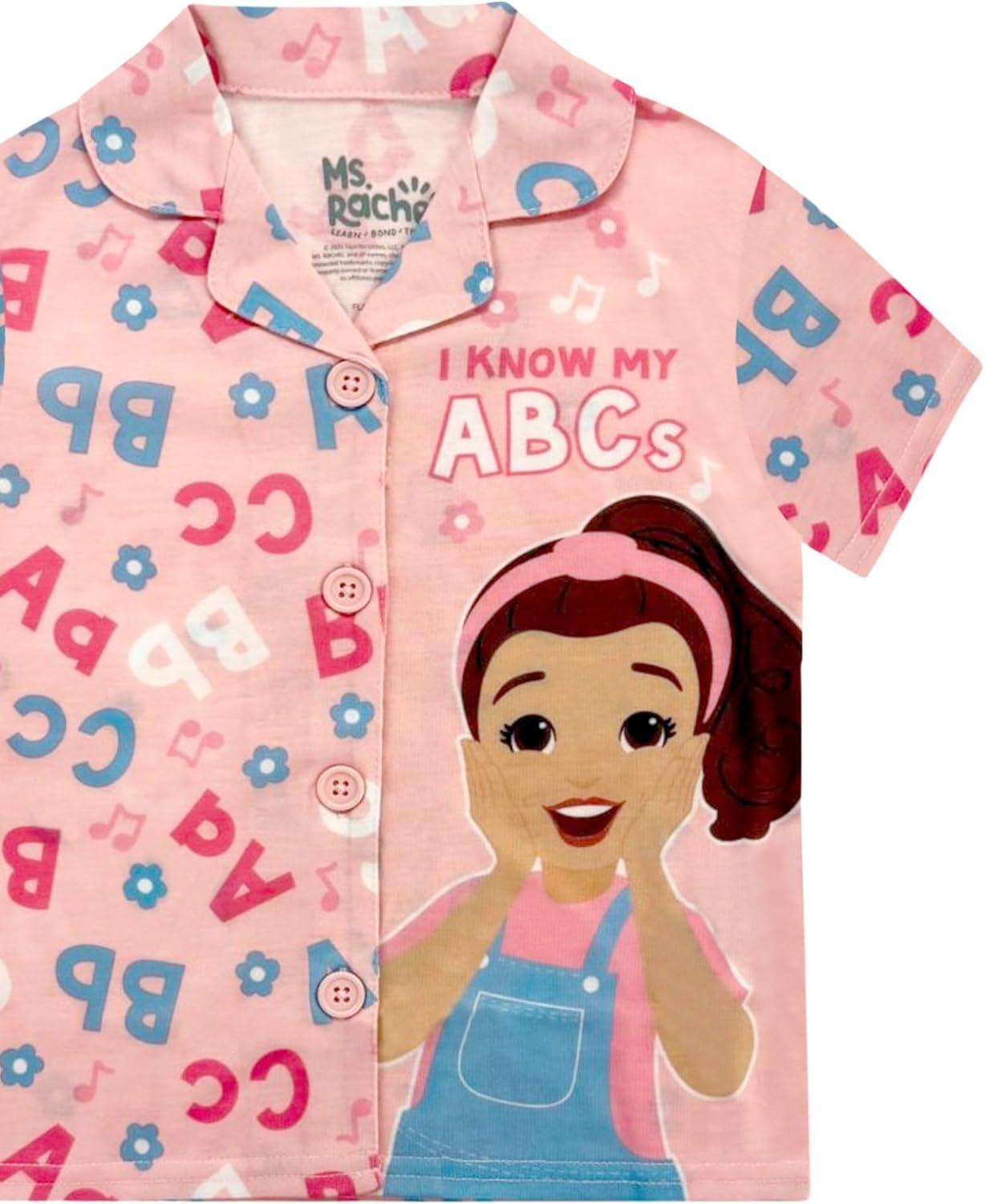 imageMs Rachel Girls Pajama Set 2 Piece Cozy Girls Pjs Button Down Short Sleeve ampamp Shorts For Toddler Kids Official ProductPink