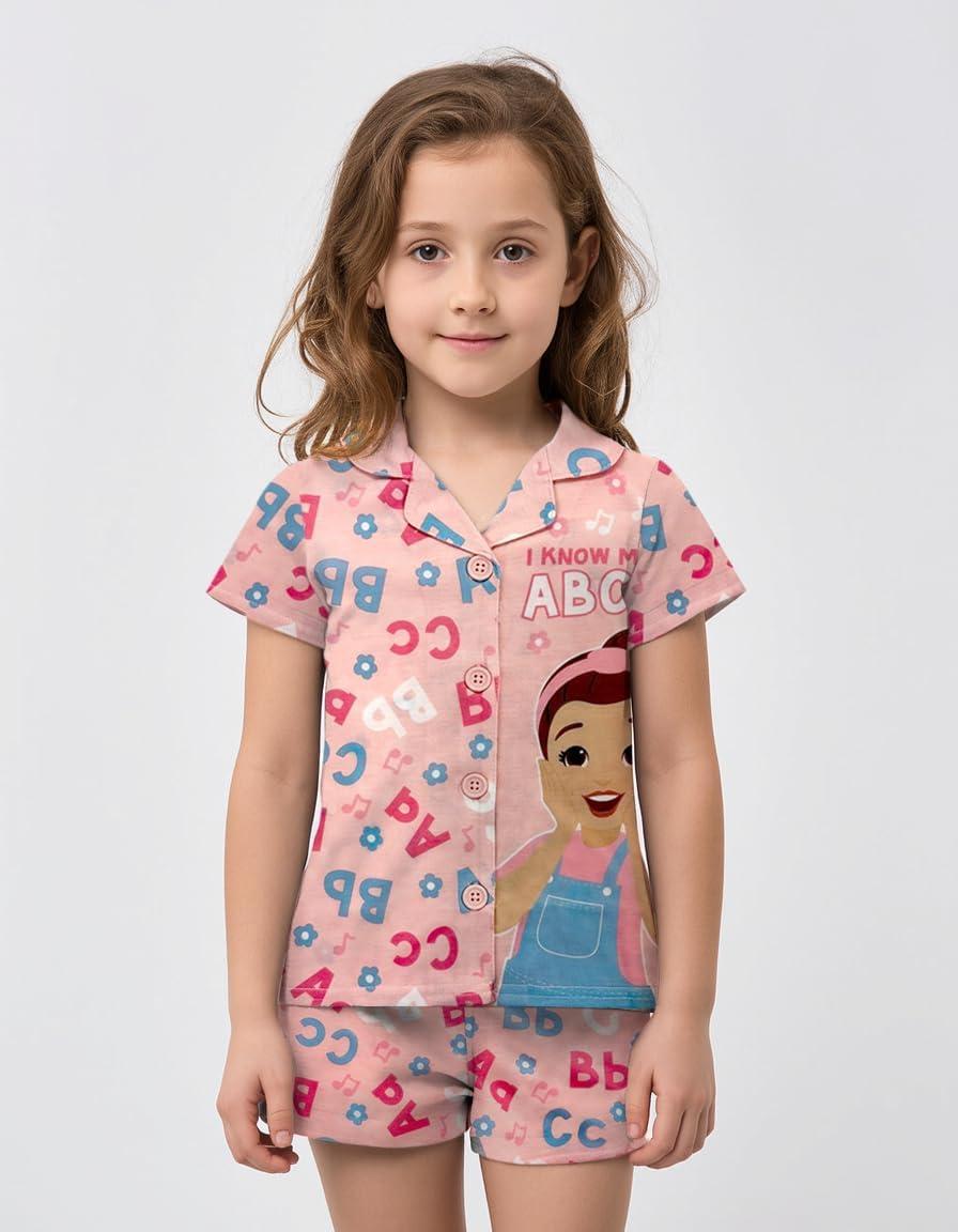 imageMs Rachel Girls Pajama Set 2 Piece Cozy Girls Pjs Button Down Short Sleeve ampamp Shorts For Toddler Kids Official ProductPink