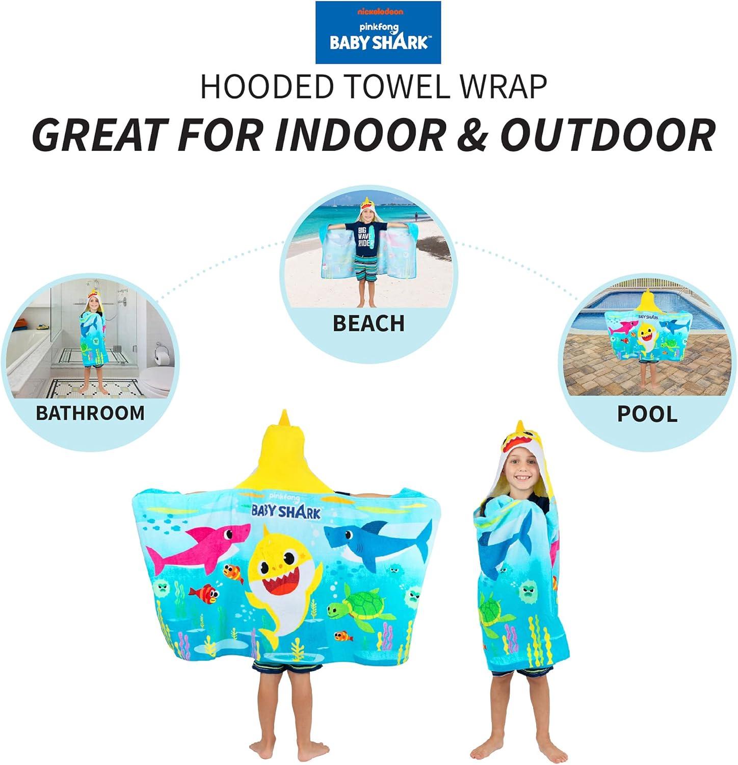 imageMs Rachel Kids Super Soft BathPoolBeach Soft Cotton Terry Hooded Towel Wrap 24 in x 50 in Officially Licensed Product By FrancoBaby Shark