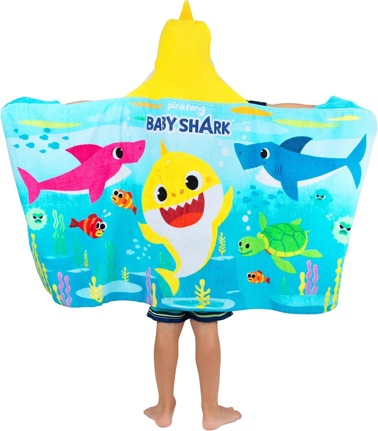 imageMs Rachel Kids Super Soft BathPoolBeach Soft Cotton Terry Hooded Towel Wrap 24 in x 50 in Officially Licensed Product By FrancoBaby Shark