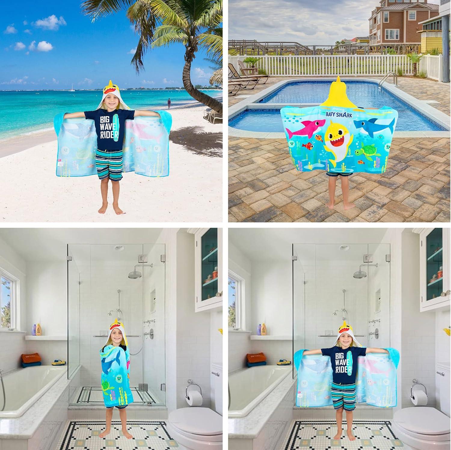 imageMs Rachel Kids Super Soft BathPoolBeach Soft Cotton Terry Hooded Towel Wrap 24 in x 50 in Officially Licensed Product By FrancoBaby Shark