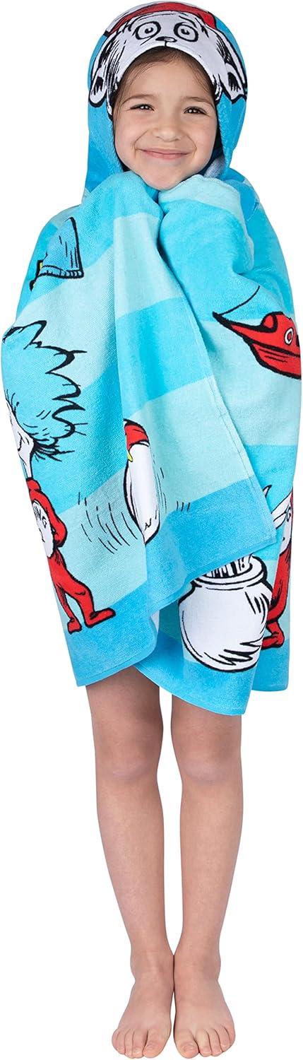 imageMs Rachel Kids Super Soft BathPoolBeach Soft Cotton Terry Hooded Towel Wrap 24 in x 50 in Officially Licensed Product By FrancoDr Seuss Cat in the Hat